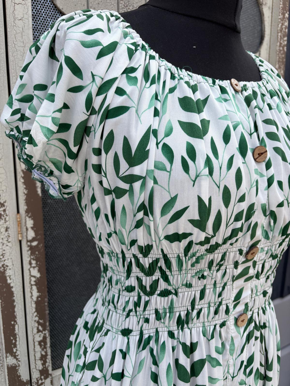 Coloured Petal Print Button Front Midi Dress One Size 10-20 - Green