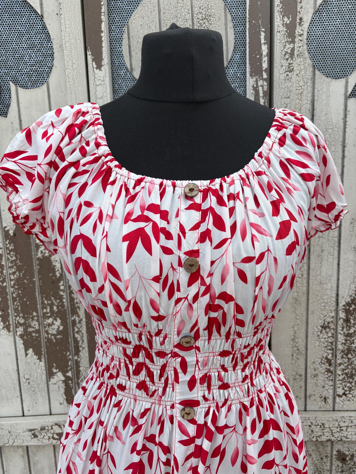 Coloured Petal Print Button Front Midi Dress One Size 10-20 - Red