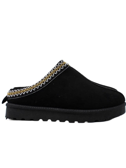 Faux Suede Slippers - Black
