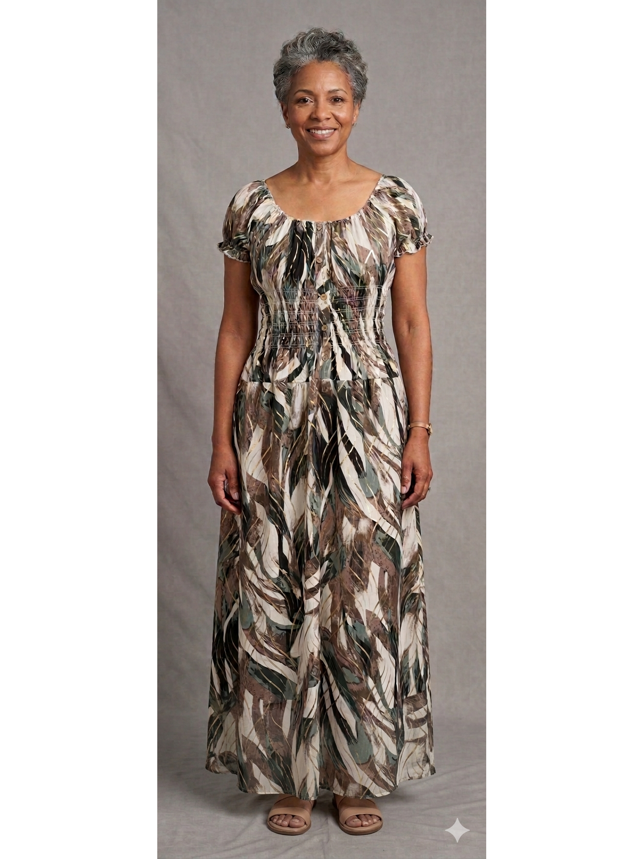 Gold Shimmer Abstract Maxi Dress