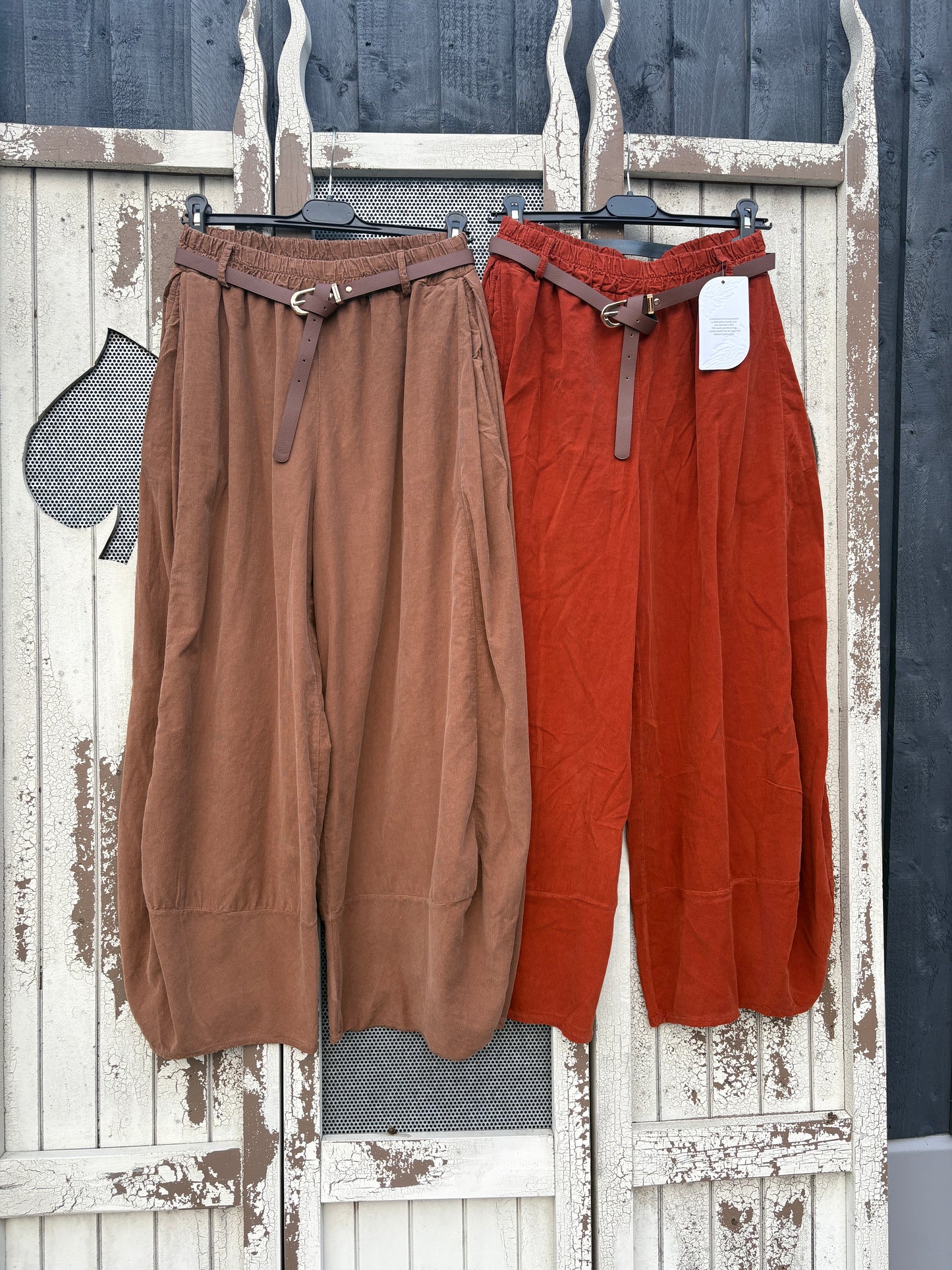 Made in Italy Balloon Leg Needlecord Trousers with Belt