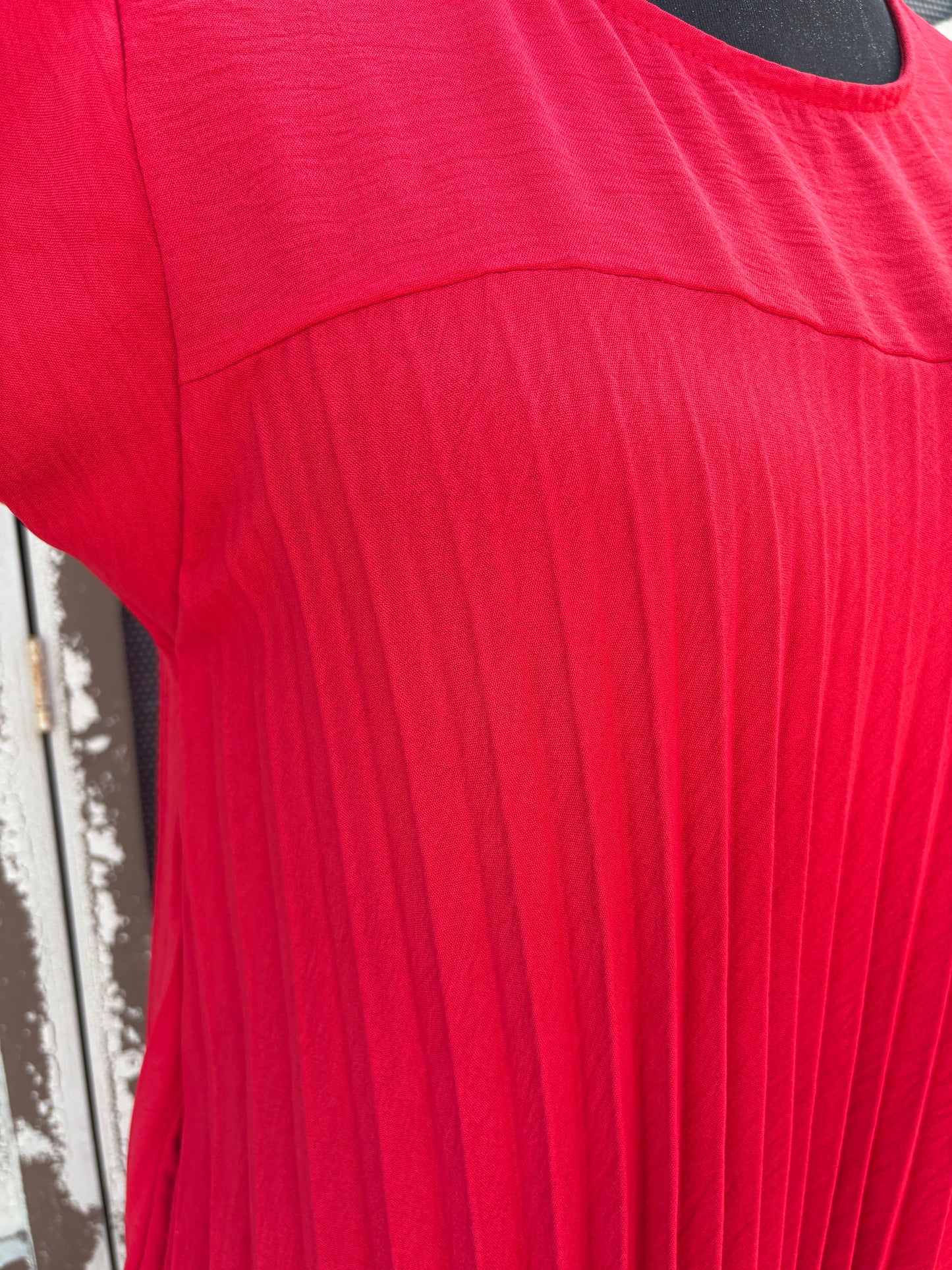 Made in Italy Cap Sleeve Pleated Mini Dress/Tunic - Red