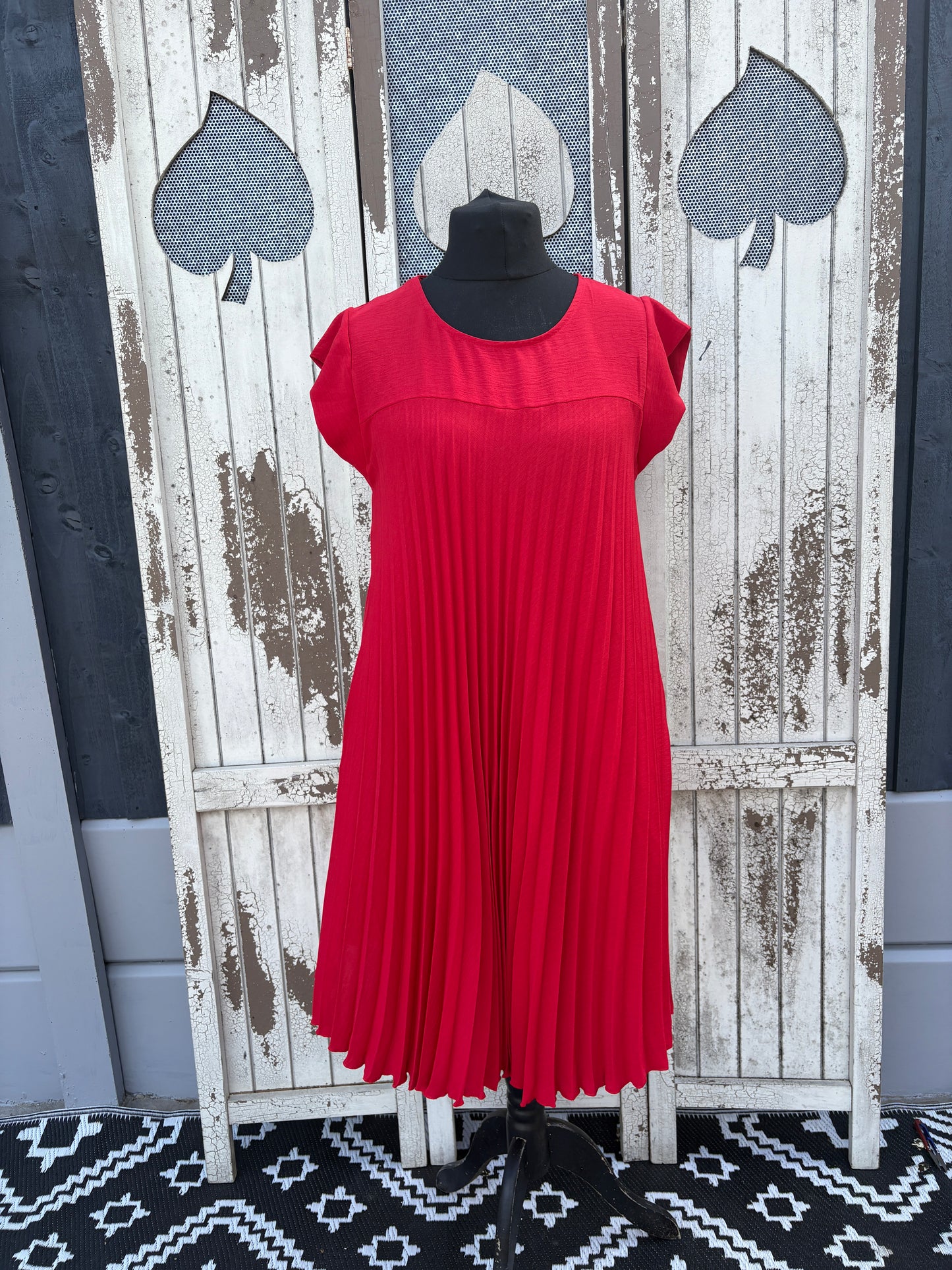 Made in Italy Cap Sleeve Pleated Mini Dress/Tunic - Red