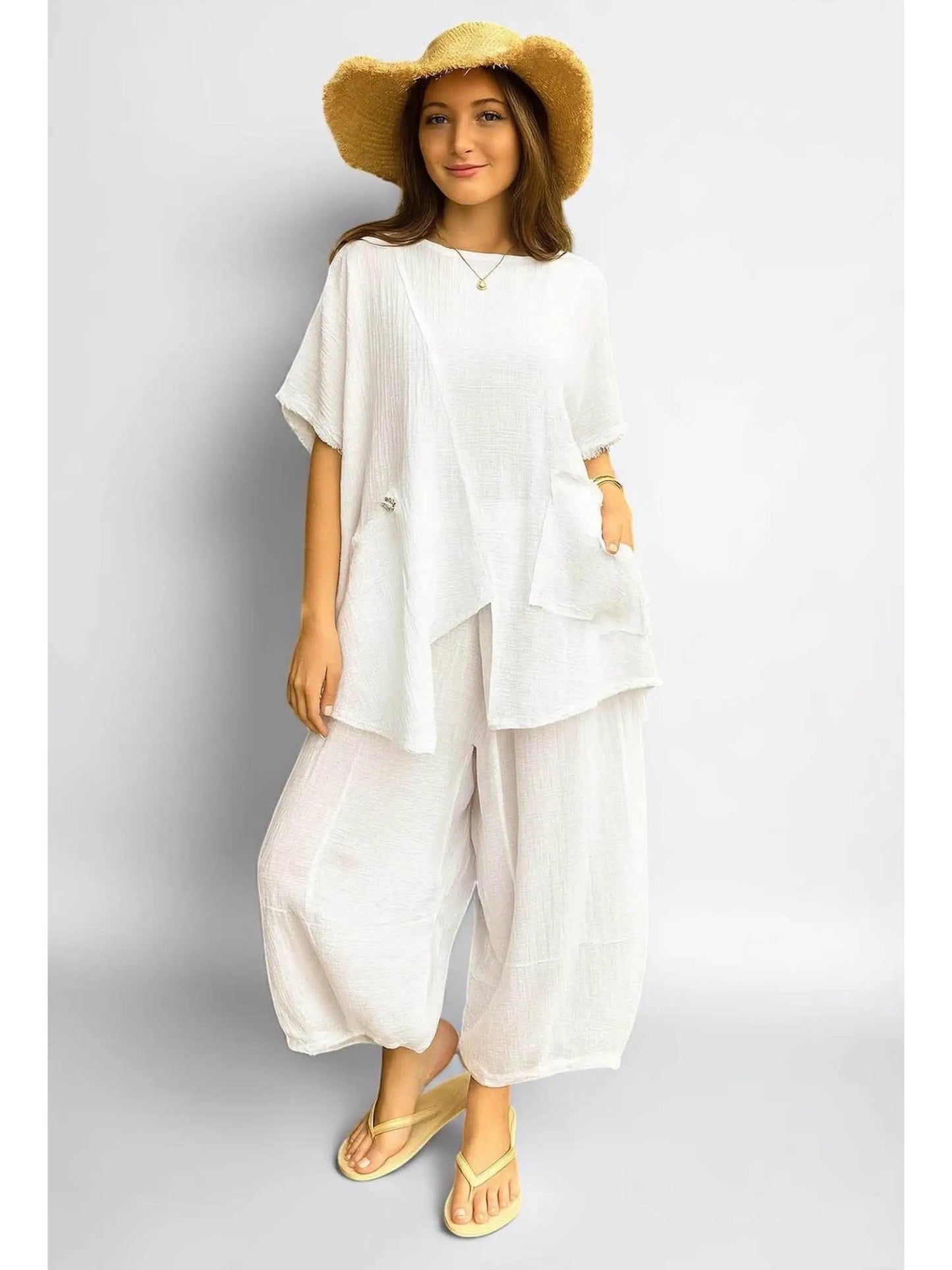 Made in Italy Cotton Boho Asymmetric Top Various Colours