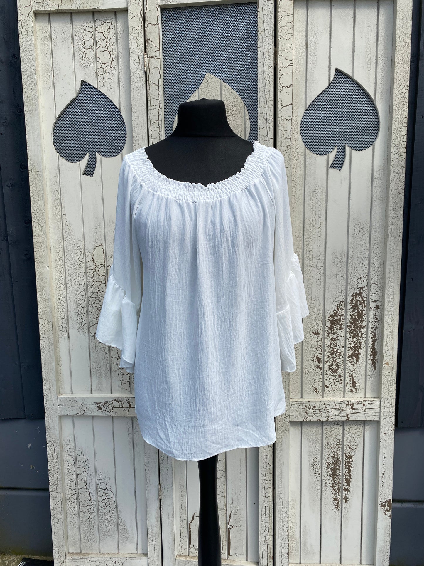 Made in Italy Ladies Bardot Top with Frilled Sleeves Various Colours