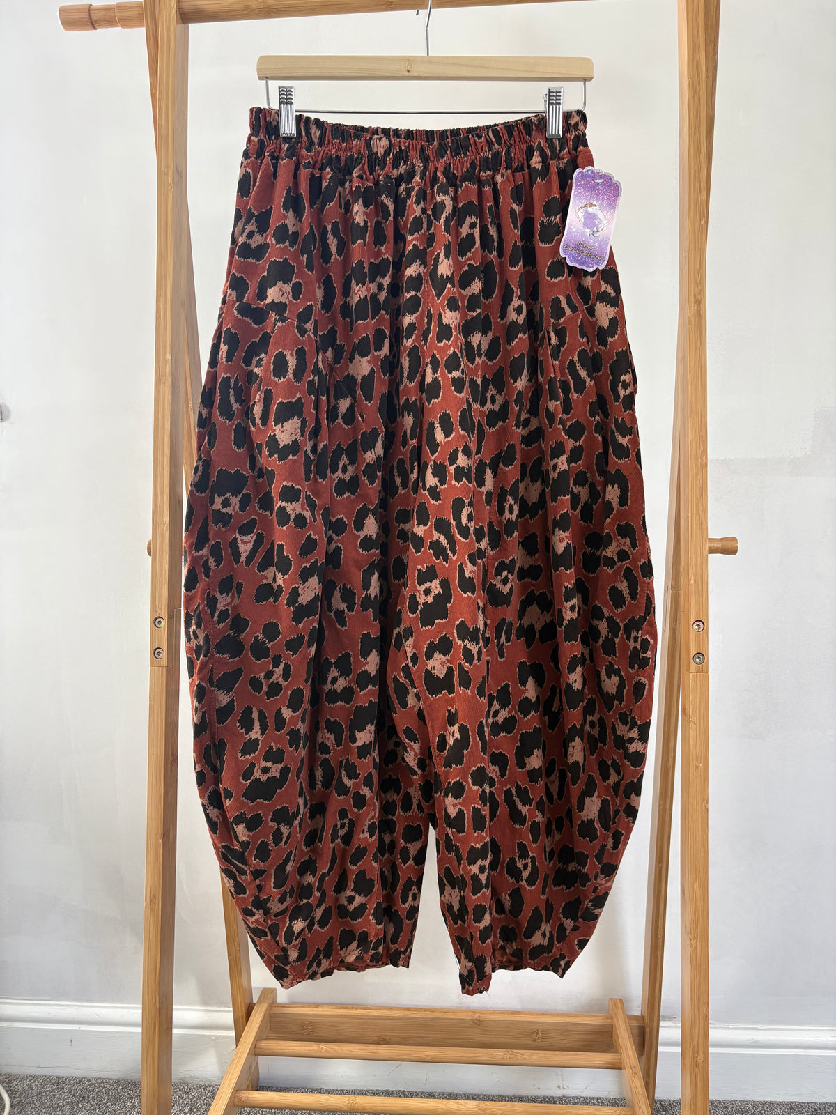 Made in Italy Milano Needlecord Barrel Leg Cocoon Trousers Various Colours Animal Print