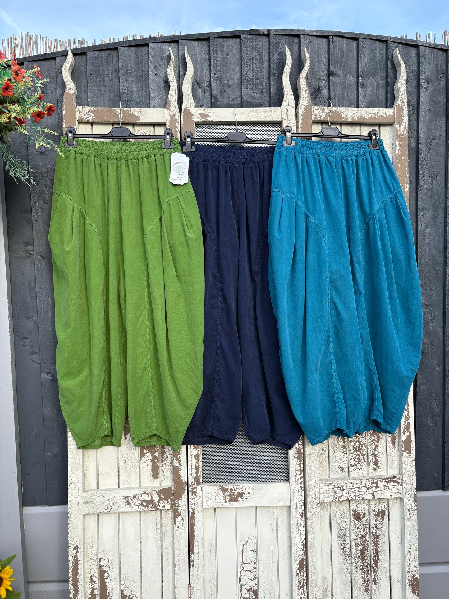 Made in Italy Needlecord Barrel Leg Cocoon Trousers Various Colours