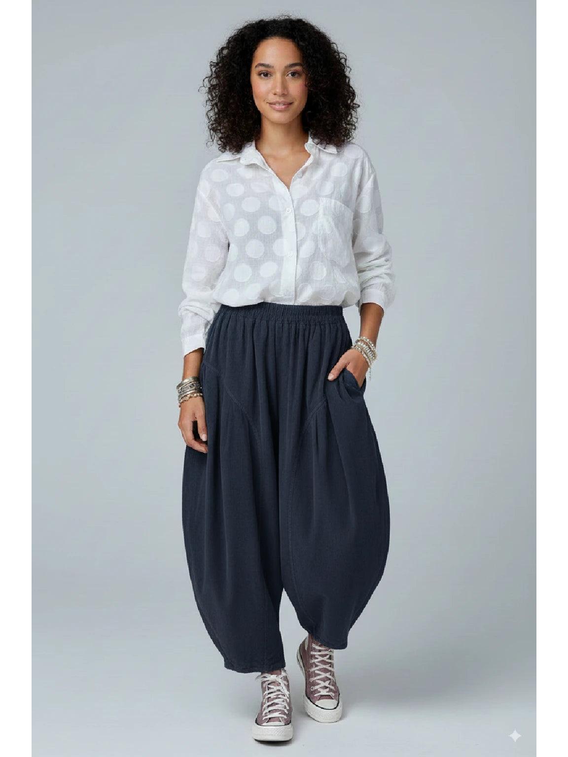 Made in Italy Needlecord Barrel Leg Cocoon Trousers Various Colours
