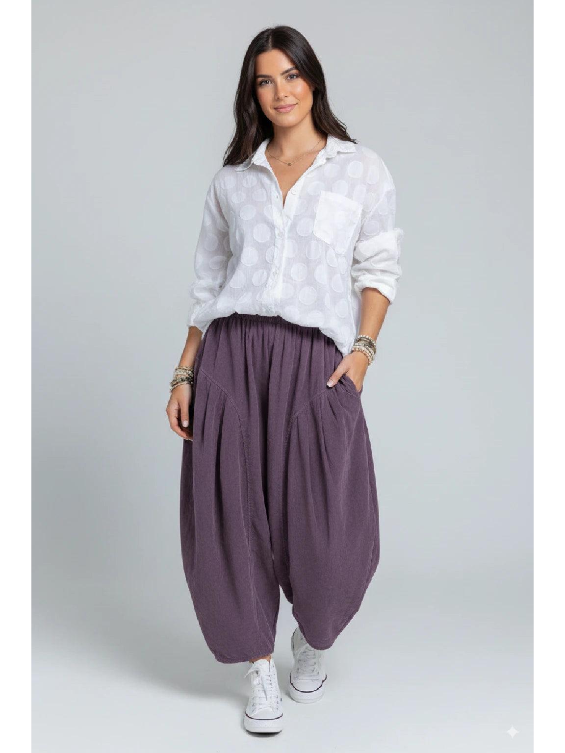 Made in Italy Needlecord Barrel Leg Cocoon Trousers Various Colours
