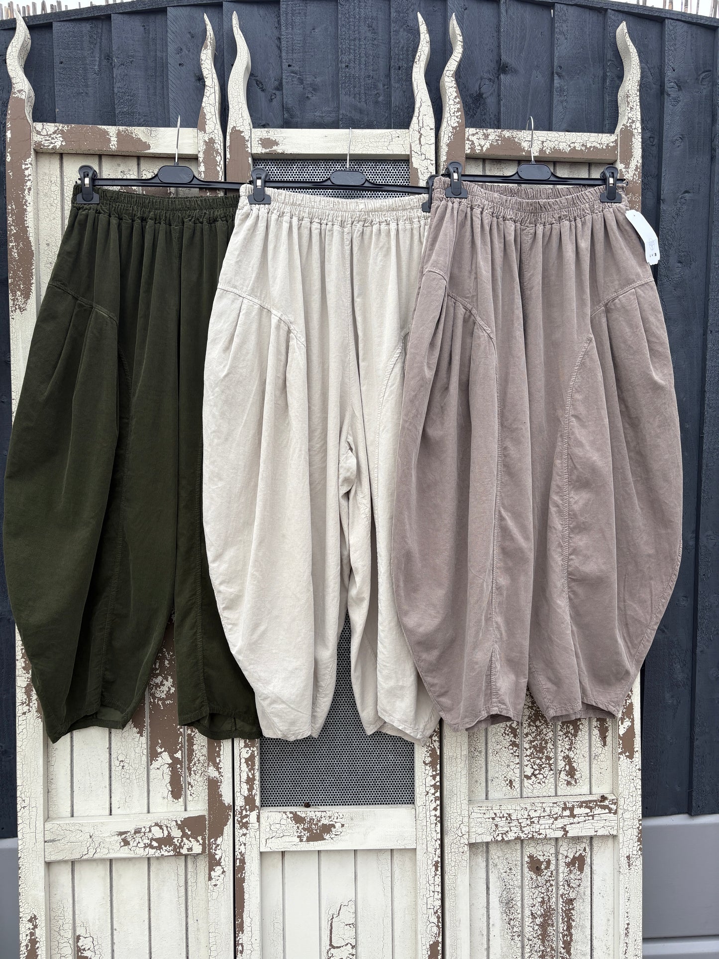 Made in Italy Needlecord Barrel Leg Cocoon Trousers Various Coloursl