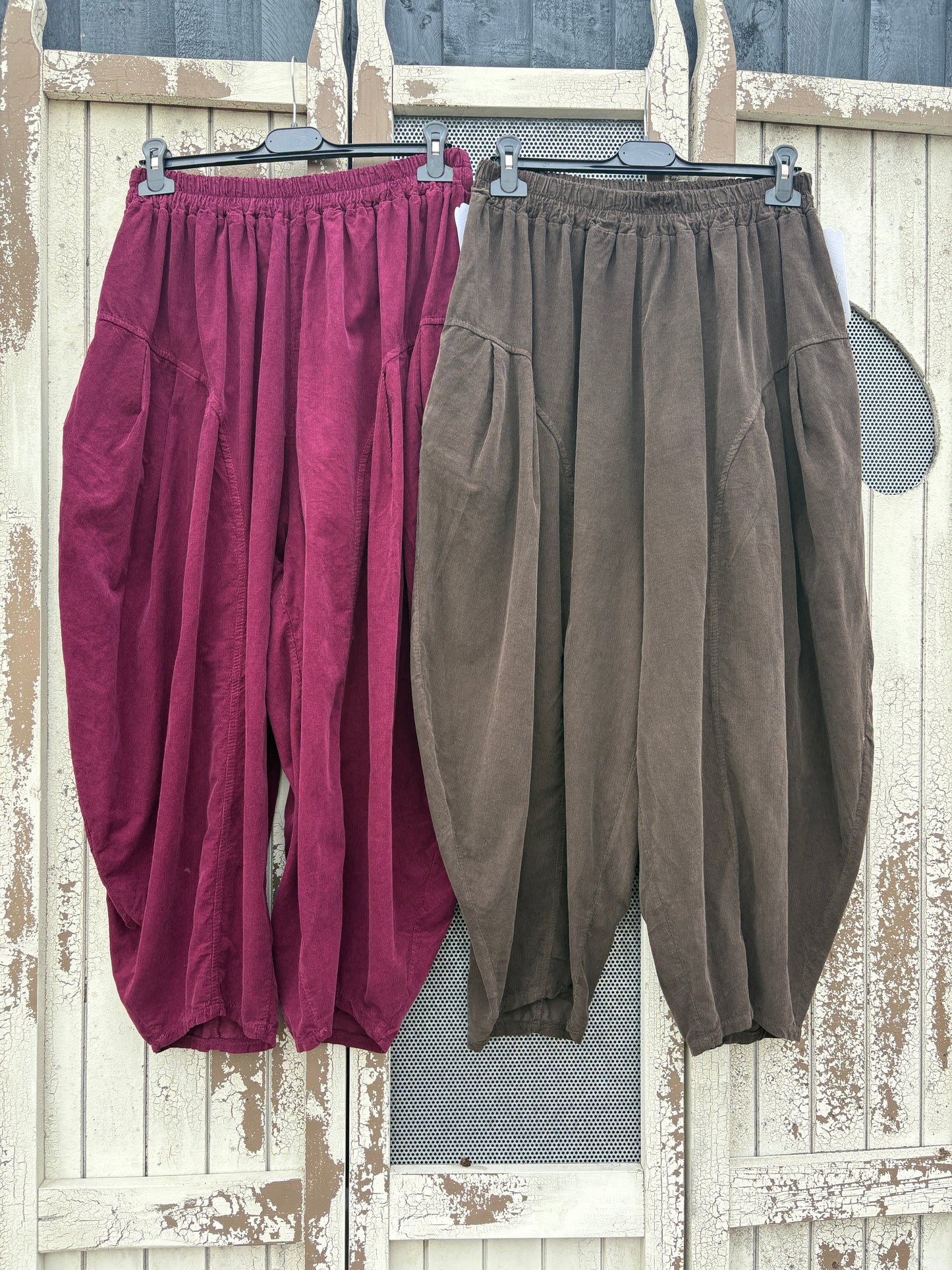 Made in Italy Needlecord Barrel Leg Cocoon Trousers Various Coloursl