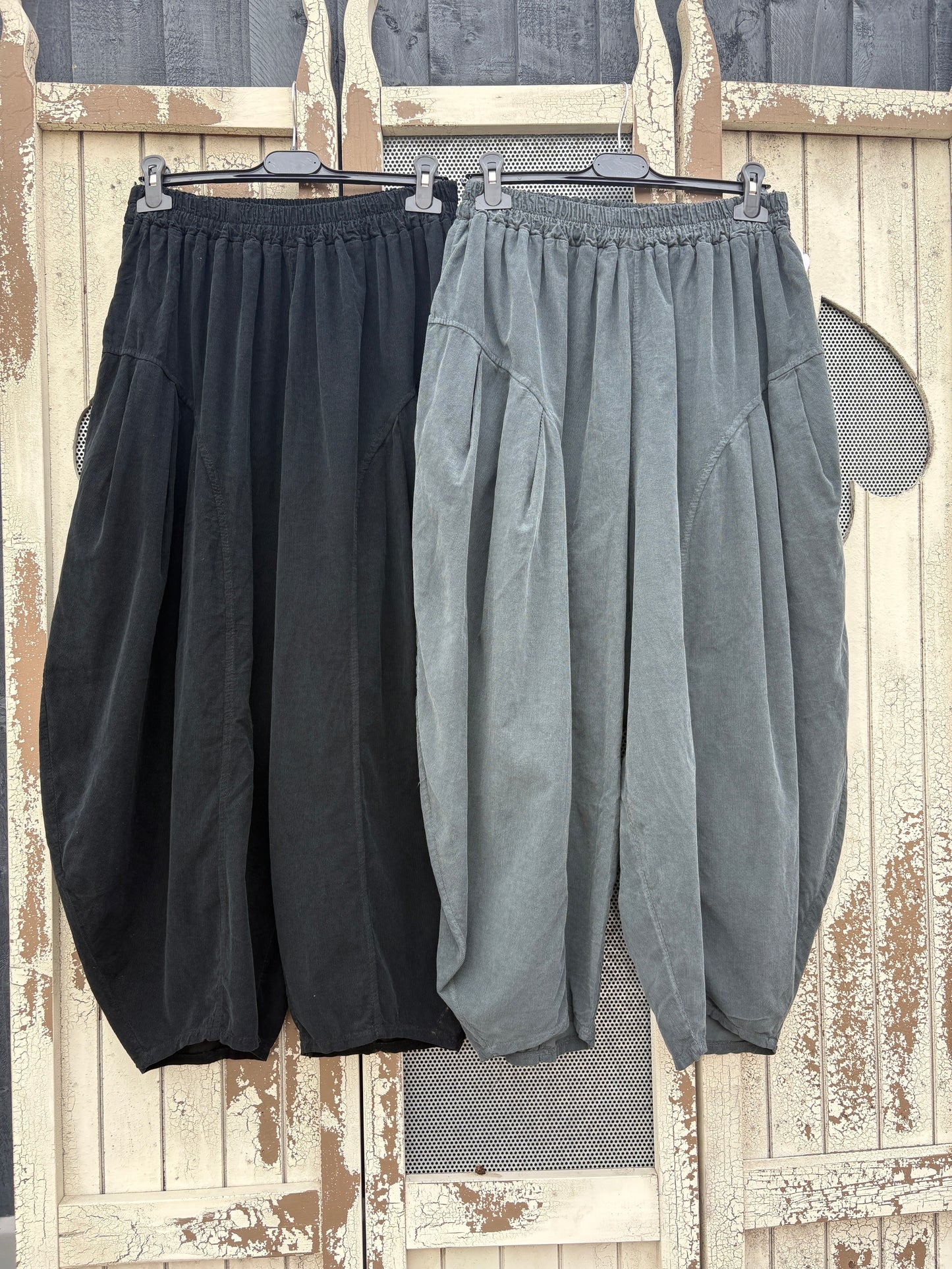 Made in Italy Needlecord Barrel Leg Cocoon Trousers Various Coloursl