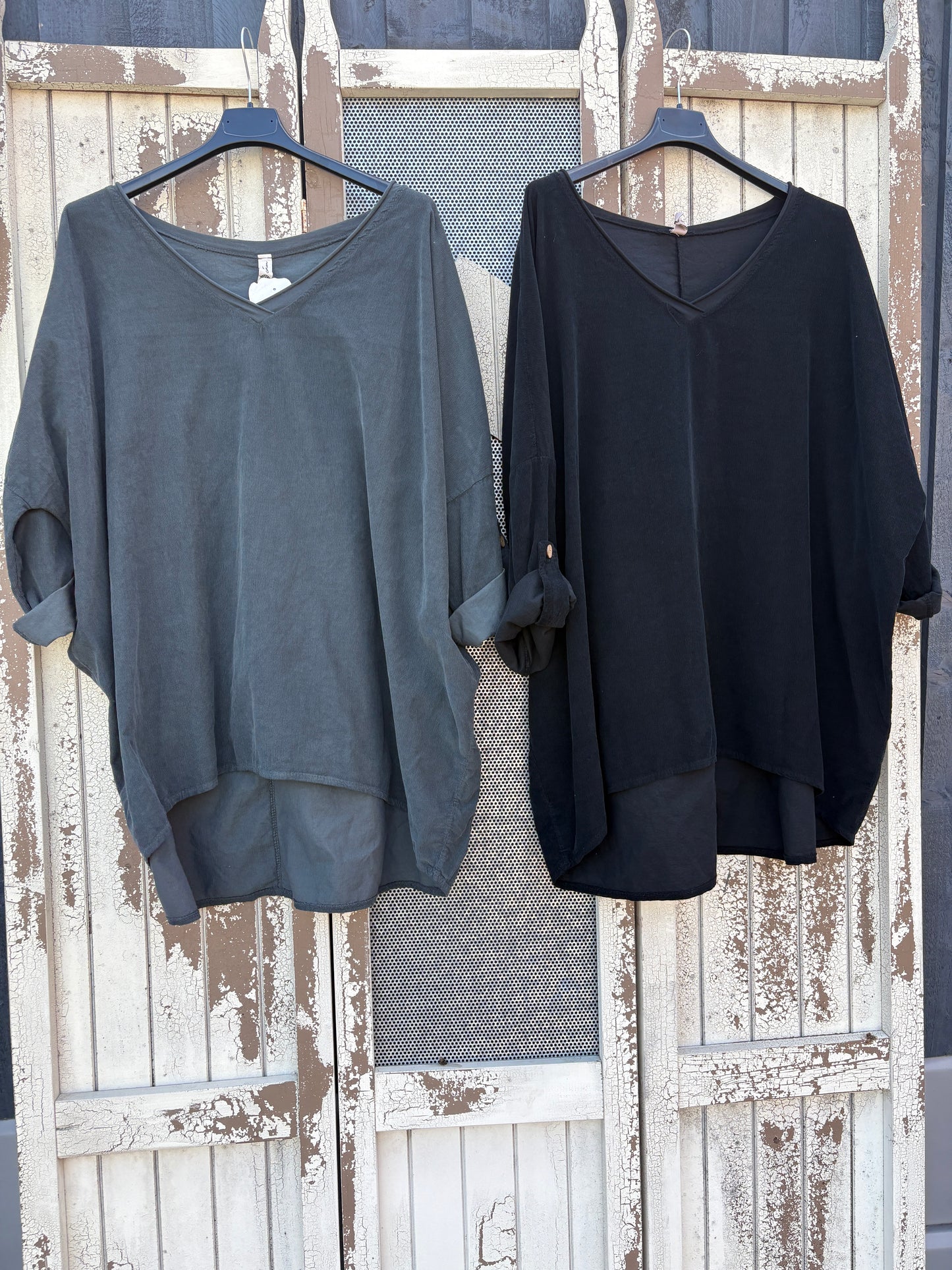 Made in Italy Needlecord Dipped Back Top Various Colours