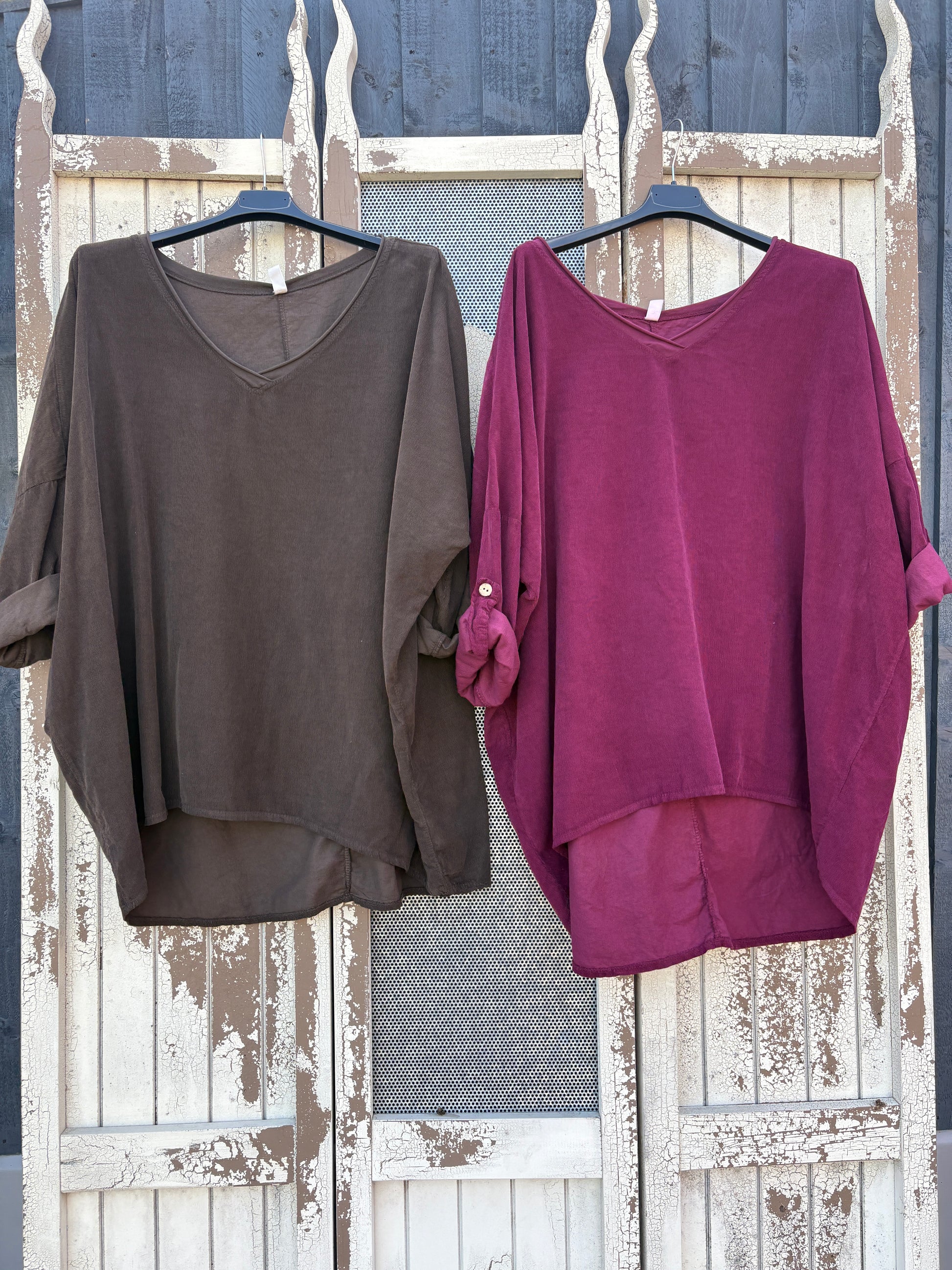 Made in Italy Needlecord Dipped Back Top Various Colours