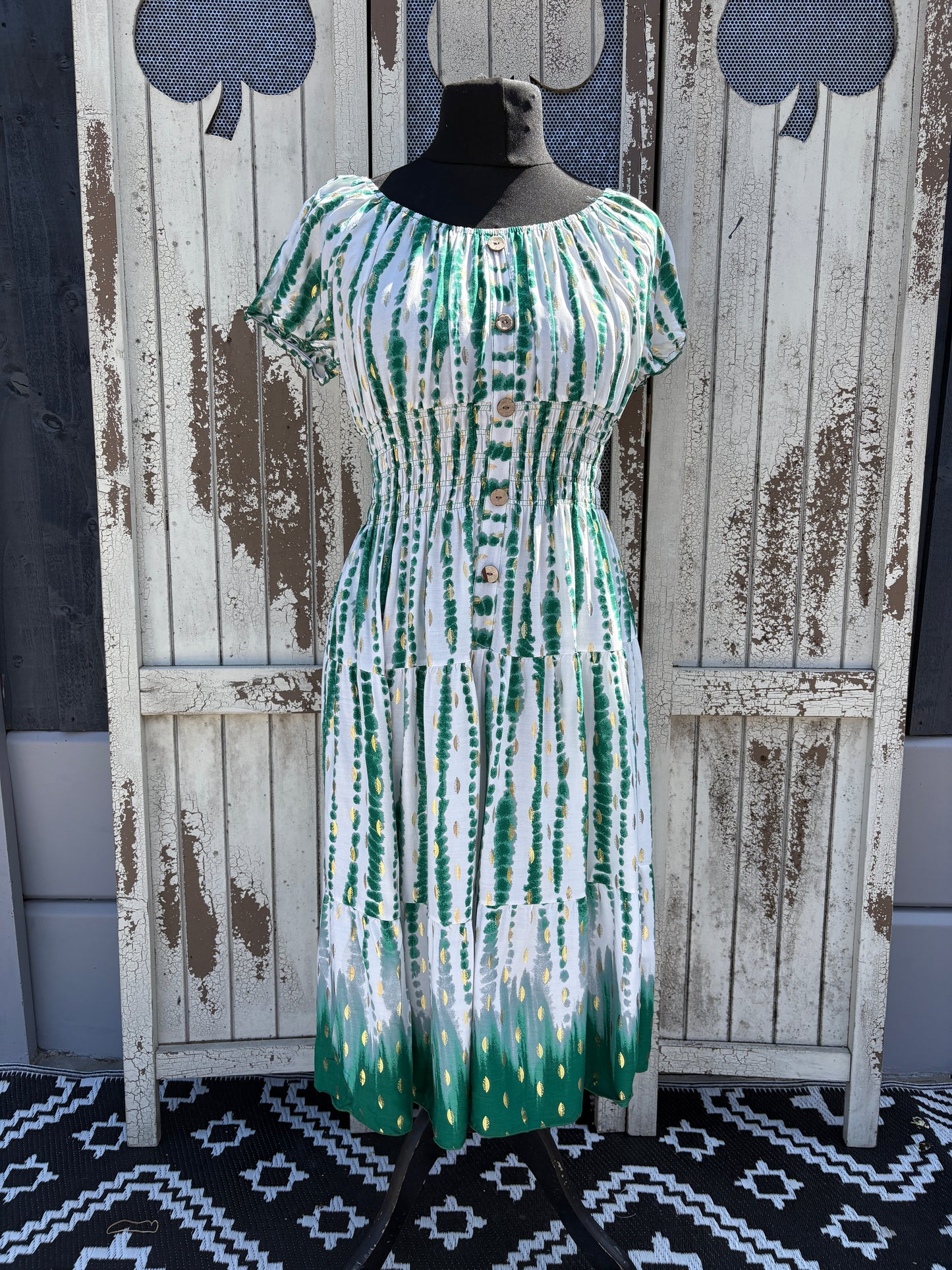 Splash Stripe Button Front Midi Dress One Size 10-20 - Green