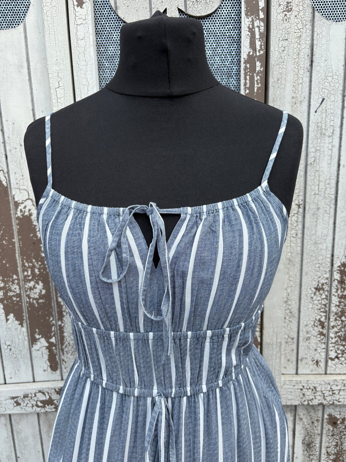 Striped Tie Waist Maxi Dress Various Sizes - Denim