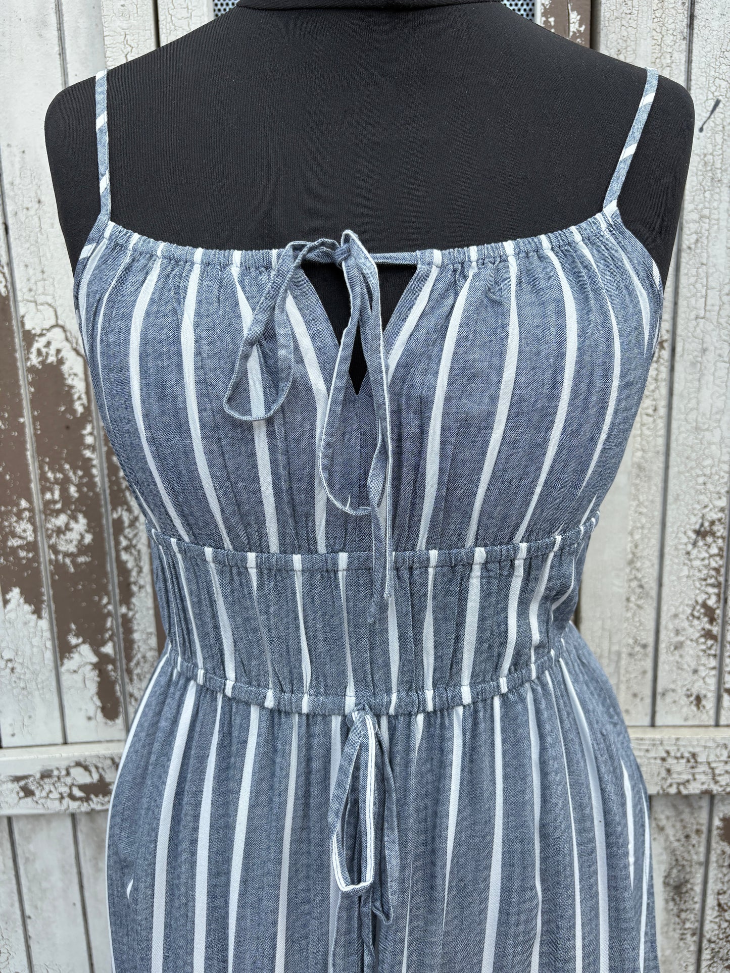 Striped Tie Waist Maxi Dress Various Sizes - Denim