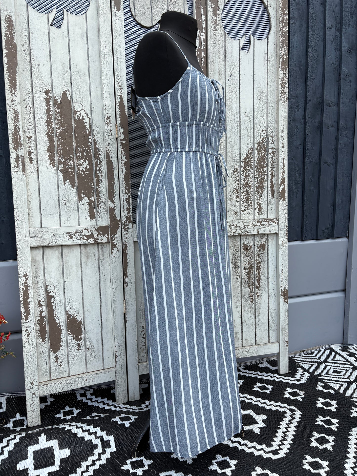 Striped Tie Waist Maxi Dress Various Sizes - Denim
