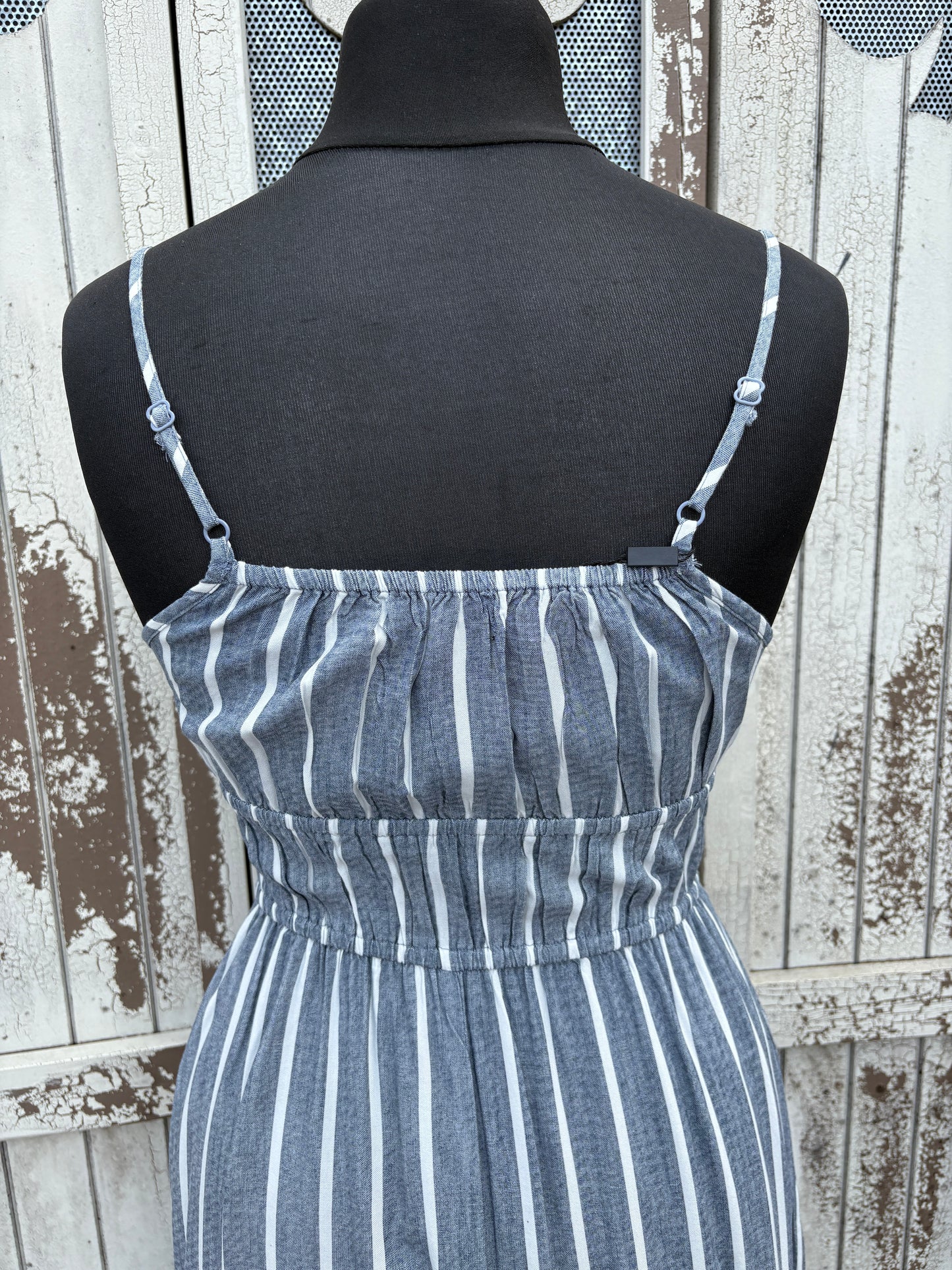 Striped Tie Waist Maxi Dress Various Sizes - Denim