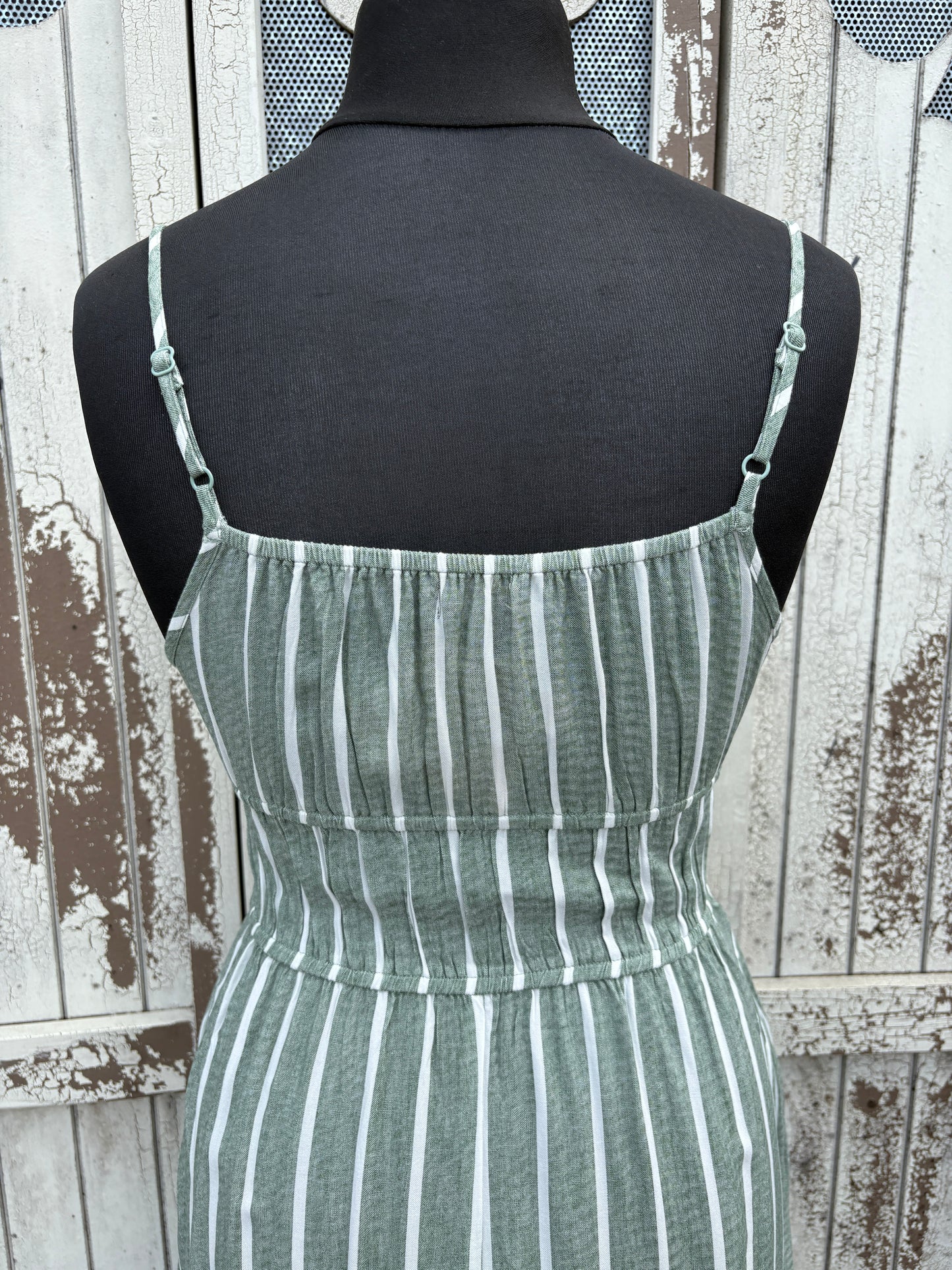 Striped Tie Waist Maxi Dress Various Sizes - Khaki