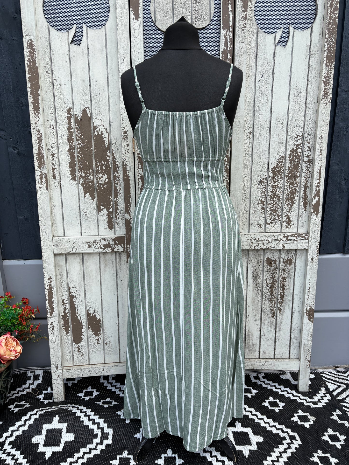 Striped Tie Waist Maxi Dress Various Sizes - Khaki