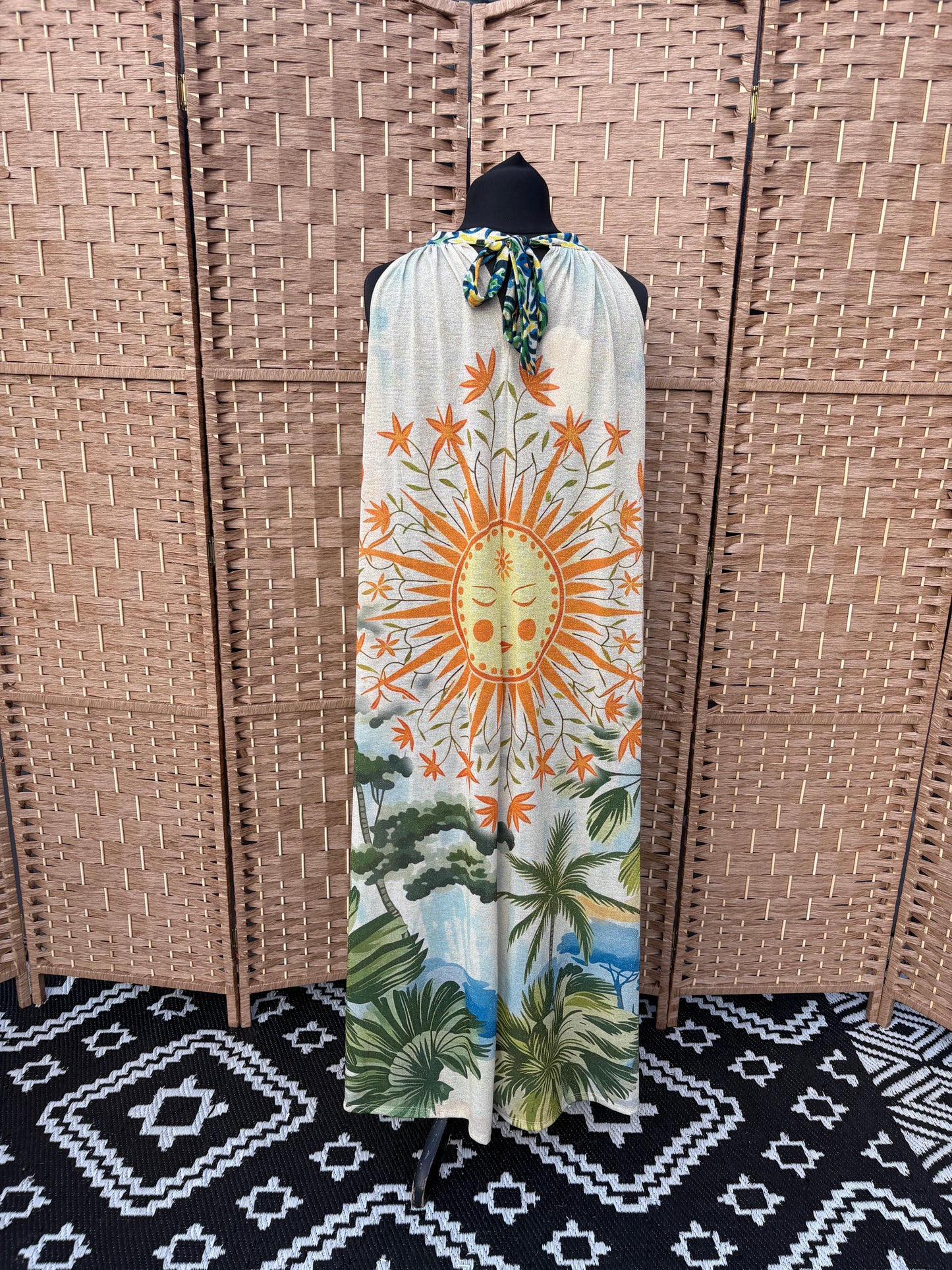 Made in Italy Tropical Parrot Print Halter Neck Maxi Dress