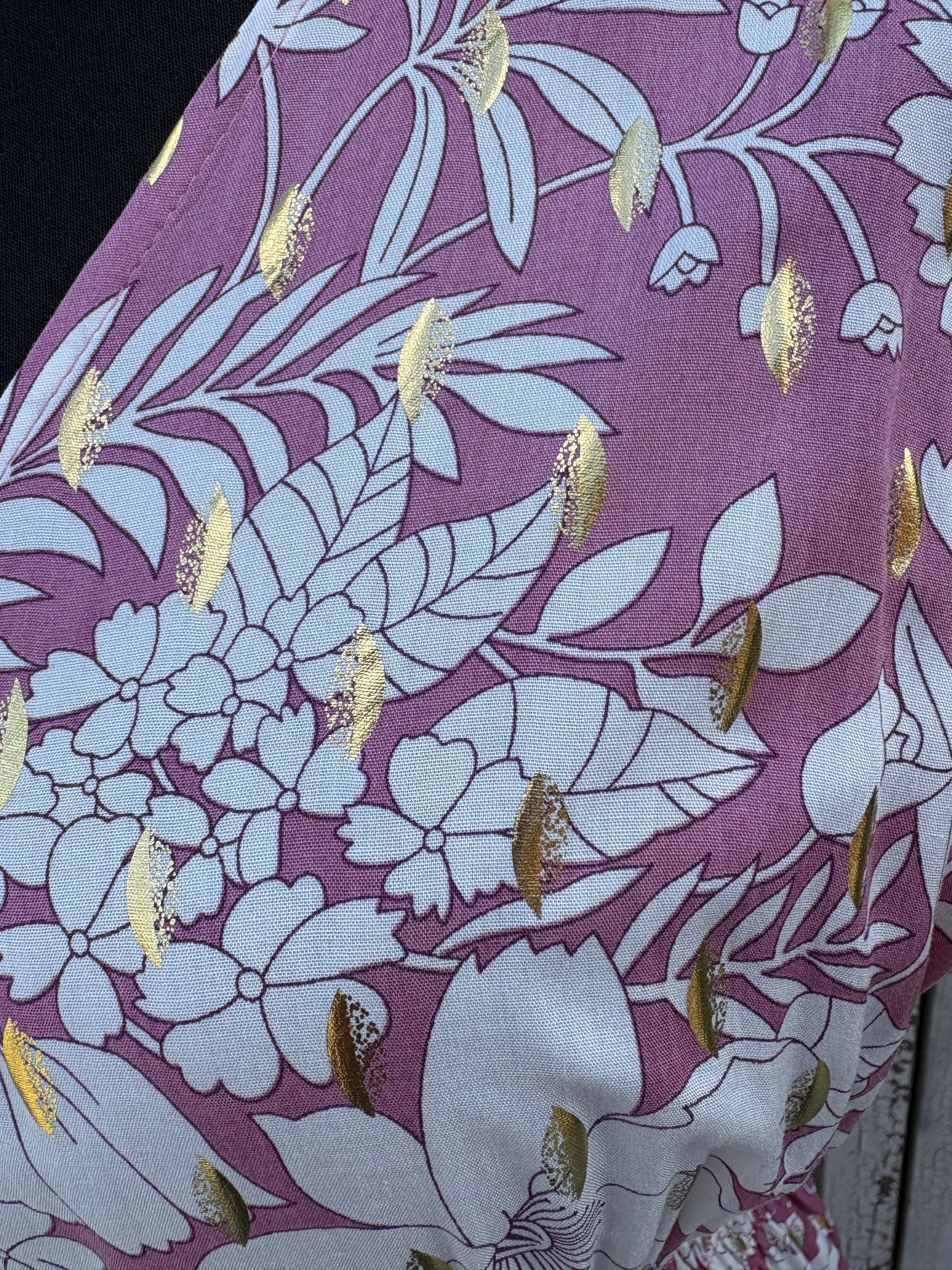 Angel Sleeve Summer Maxi Dress – Pink/Floral with Gold Fleck