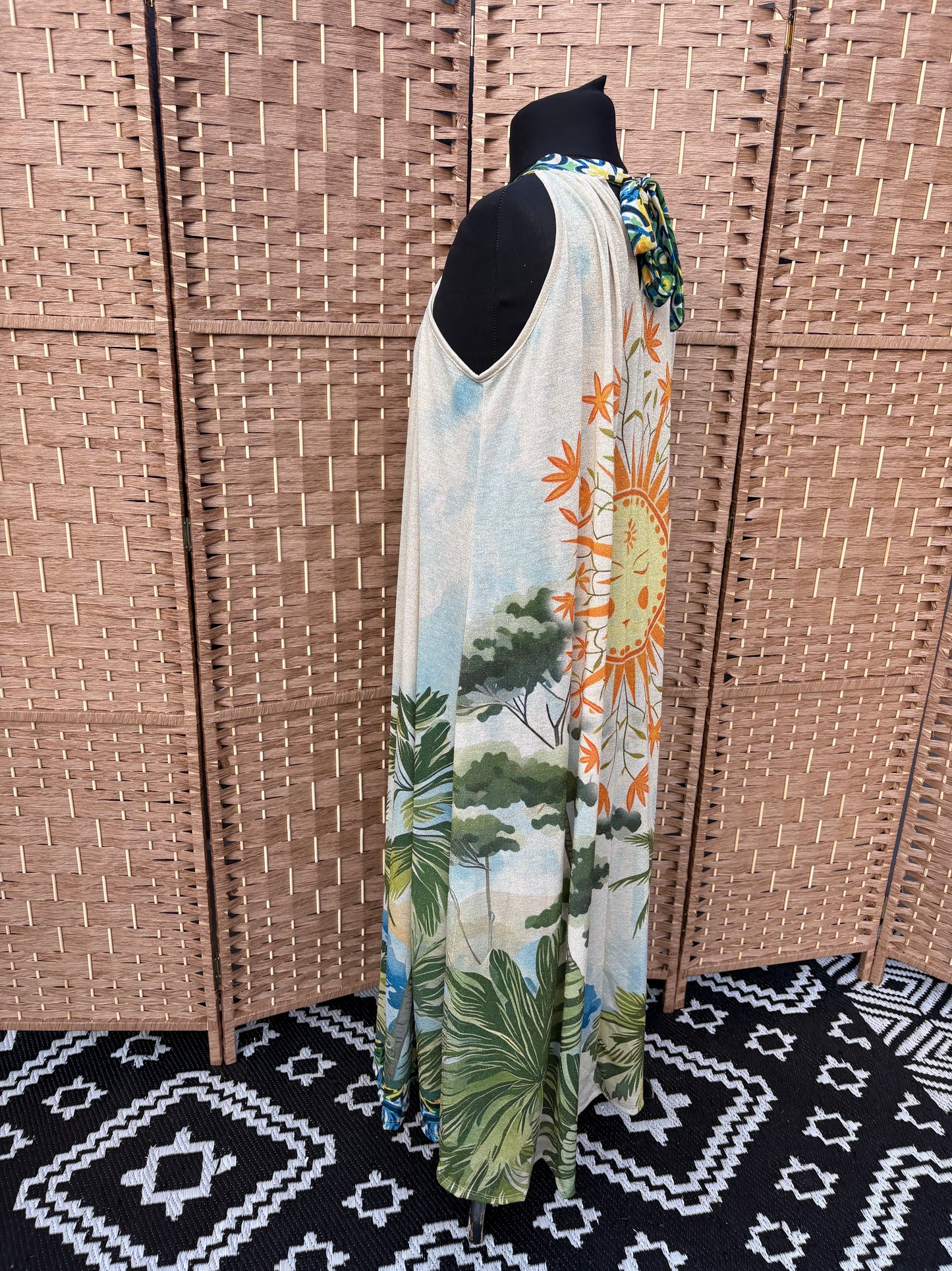Made in Italy Tropical Parrot Print Halter Neck Maxi Dress
