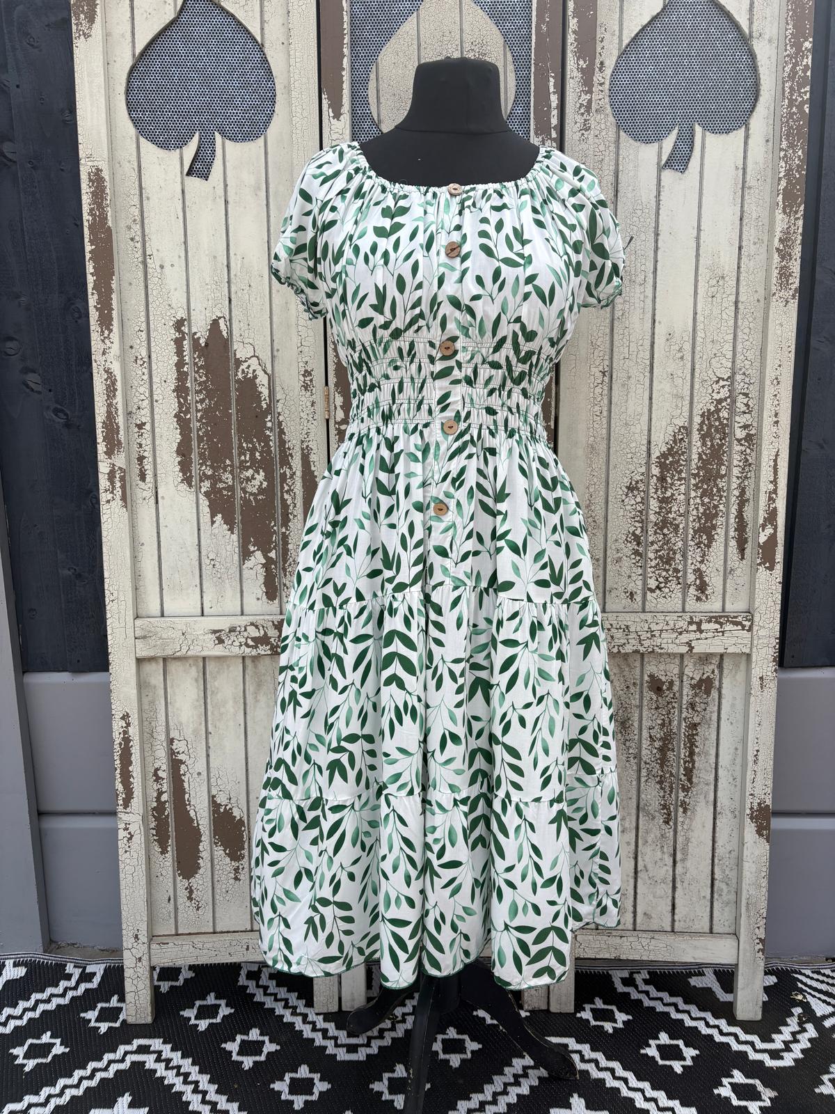 Coloured Petal Print Button Front Midi Dress One Size 10-20 - Green
