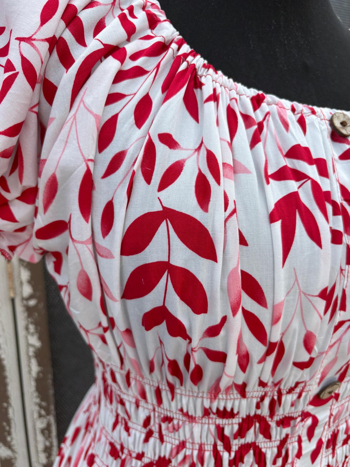 Coloured Petal Print Button Front Midi Dress One Size 10-20 - Red