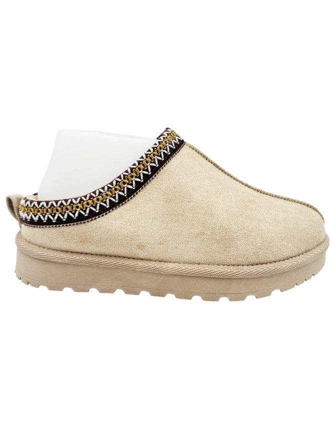 Faux Suede Slippers - Beige