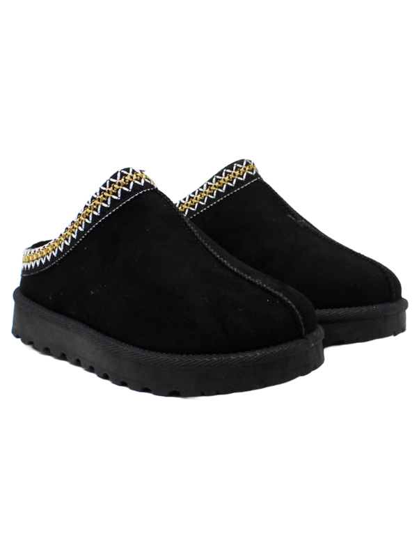 Faux Suede Slippers - Black