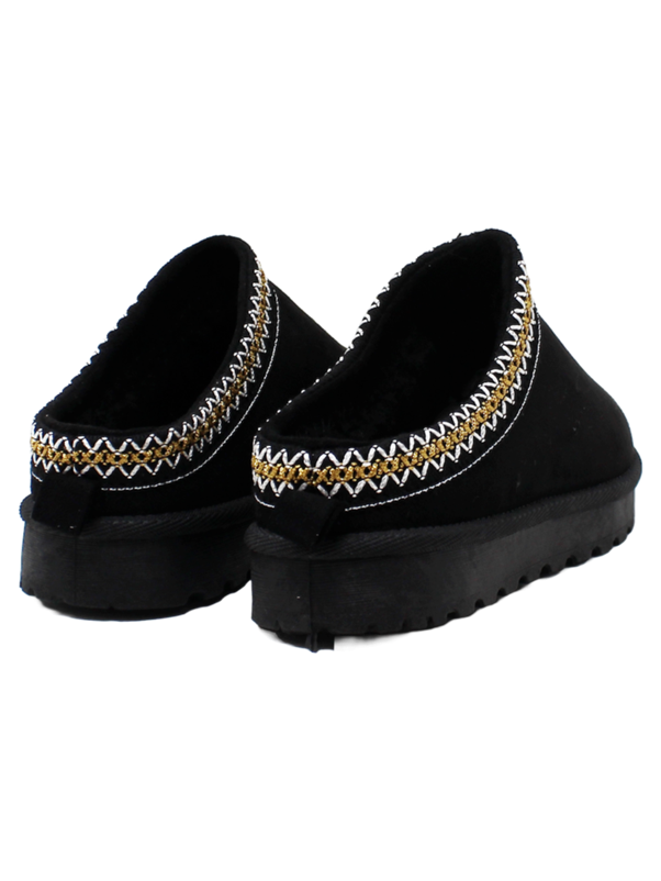 Faux Suede Slippers - Black