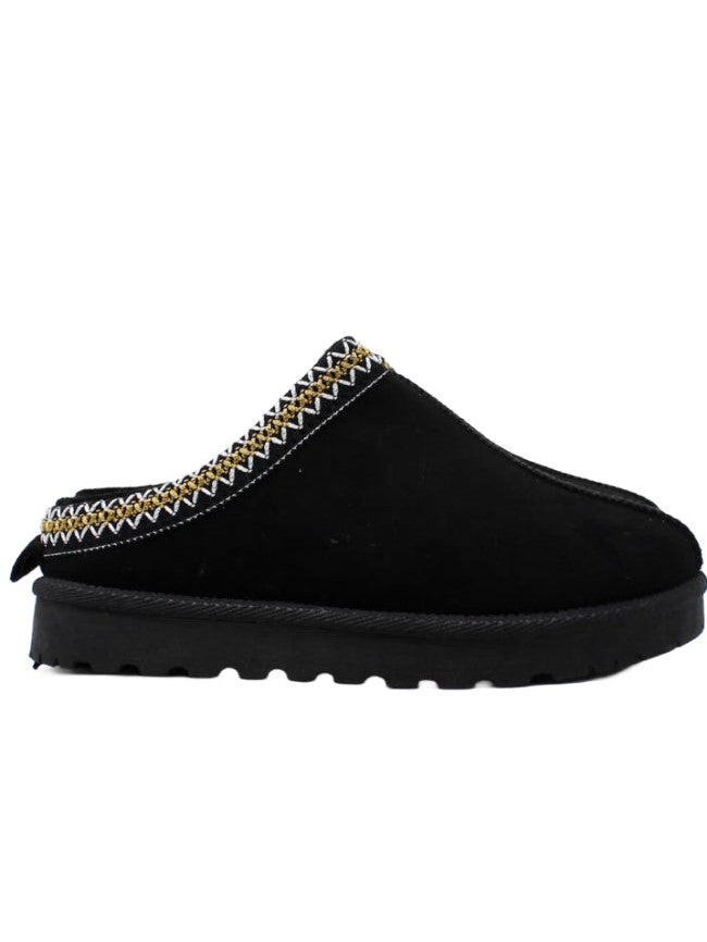 Faux Suede Slippers - Black