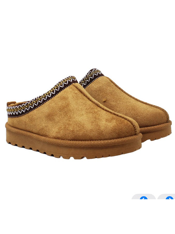 Faux Suede Slippers - Camel