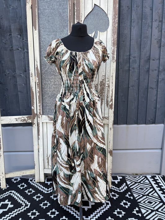 Gold Shimmer Abstract Maxi Dress