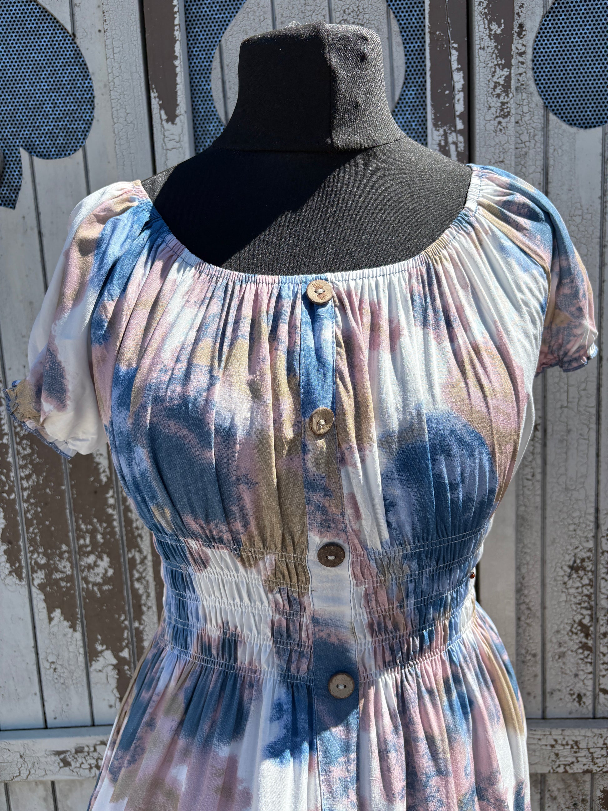 Ladies Summer Bardot Midi Dress – Abstract Print (One Size 10-20) – Pastel