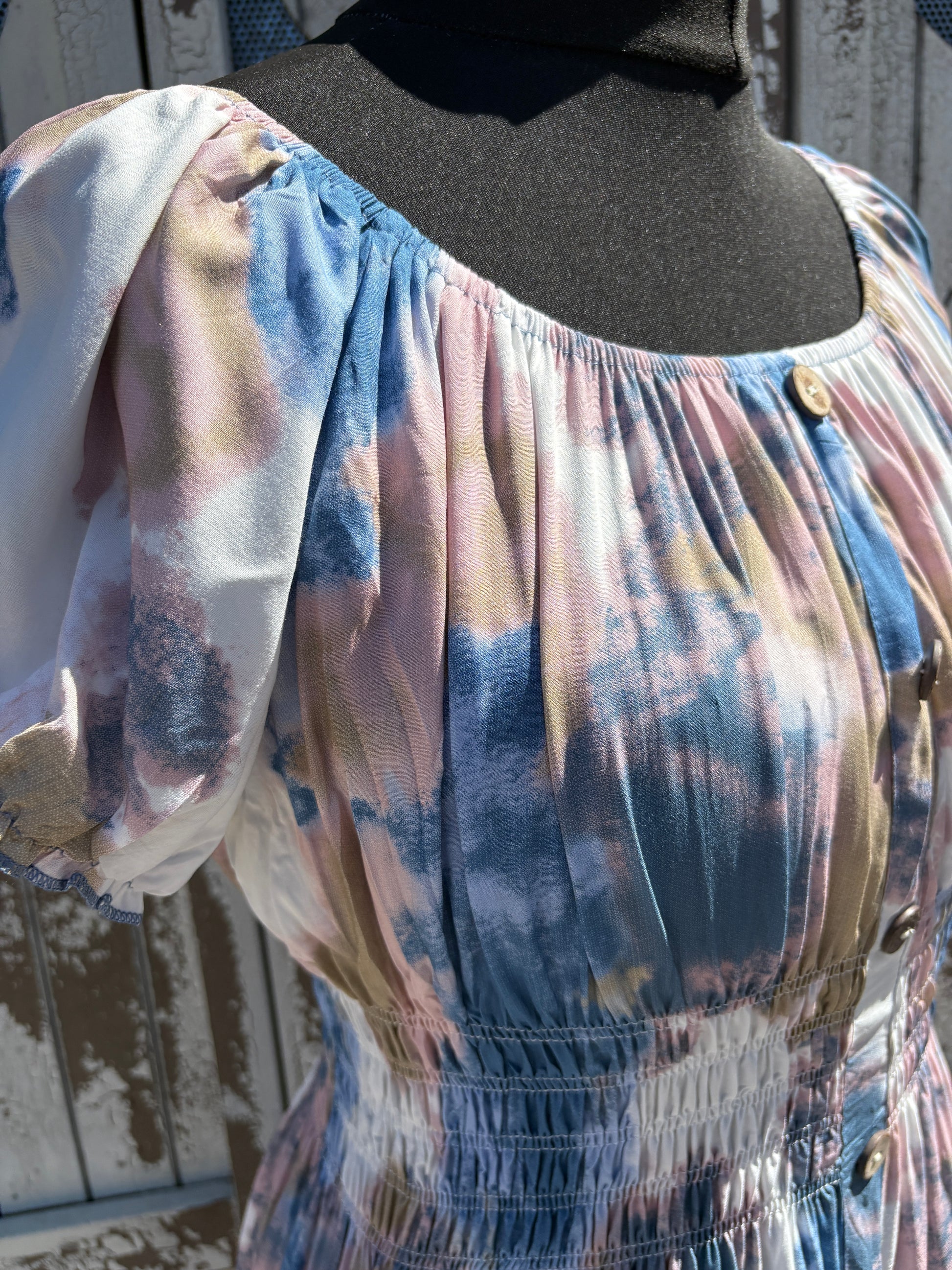 Ladies Summer Bardot Midi Dress – Abstract Print (One Size 10-20) – Pastel