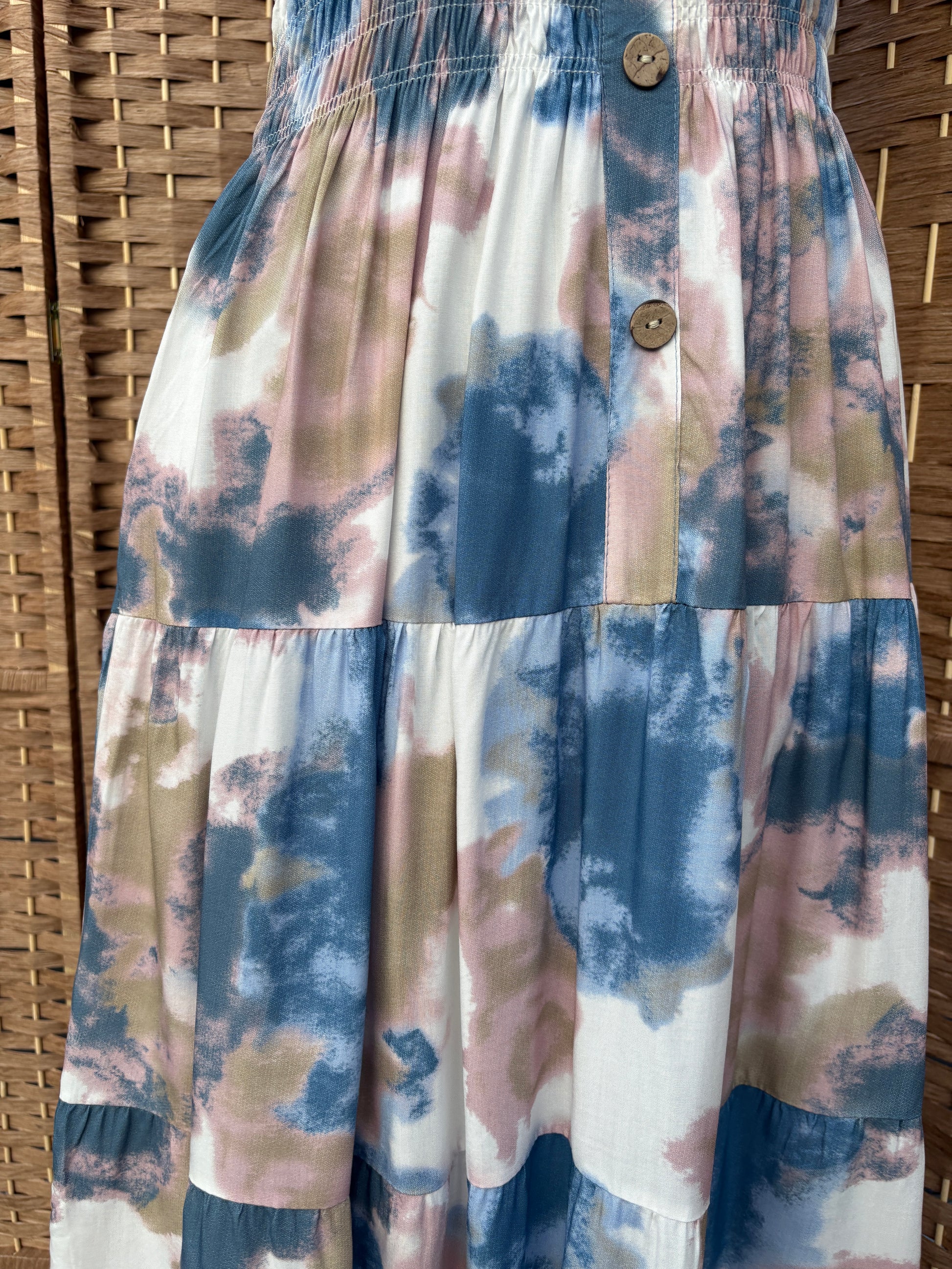 Ladies Summer Bardot Midi Dress – Abstract Print (One Size 10-20) – Pastel