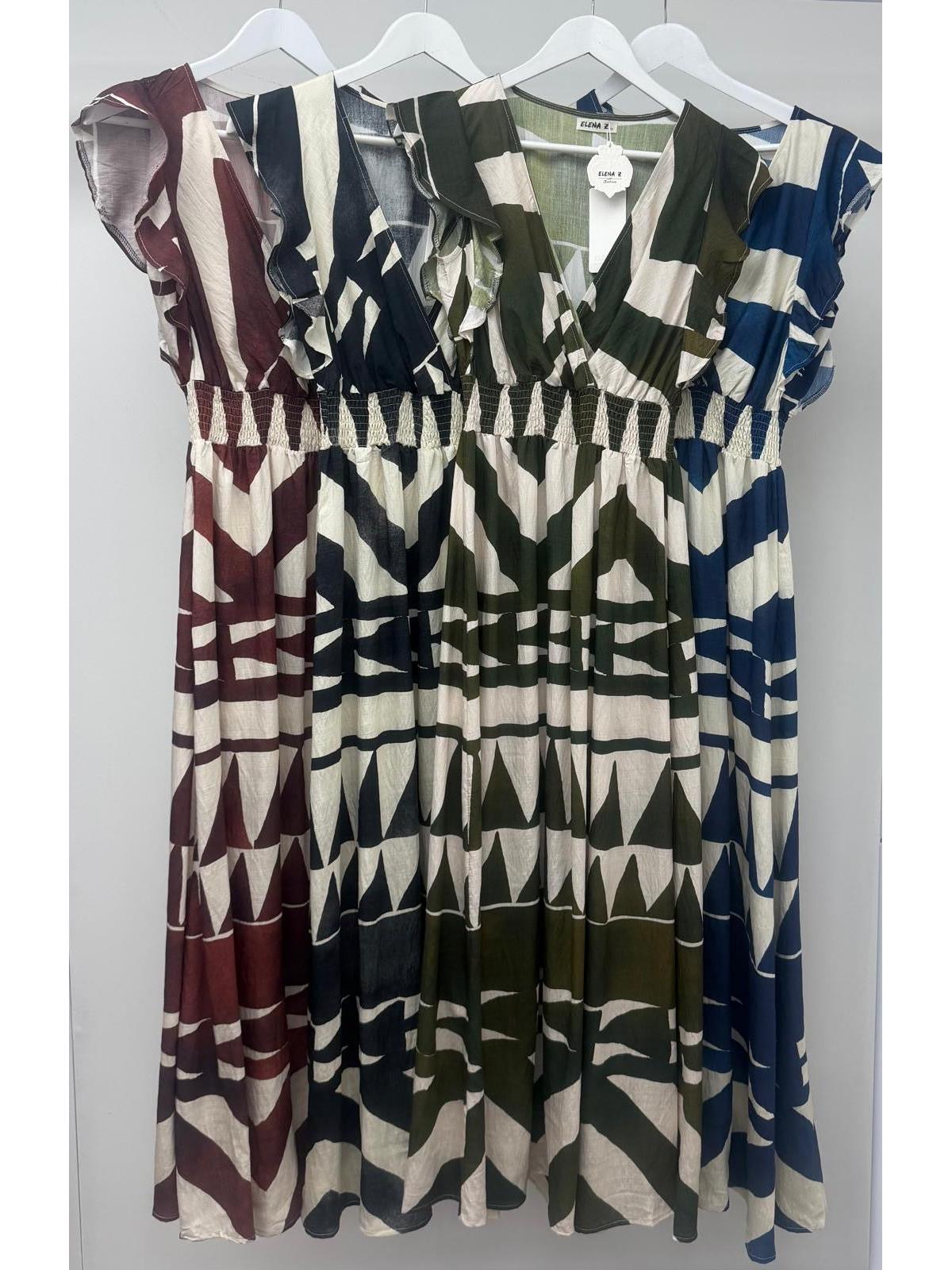 Linen Look Abstract Maxi Dress Various Colours