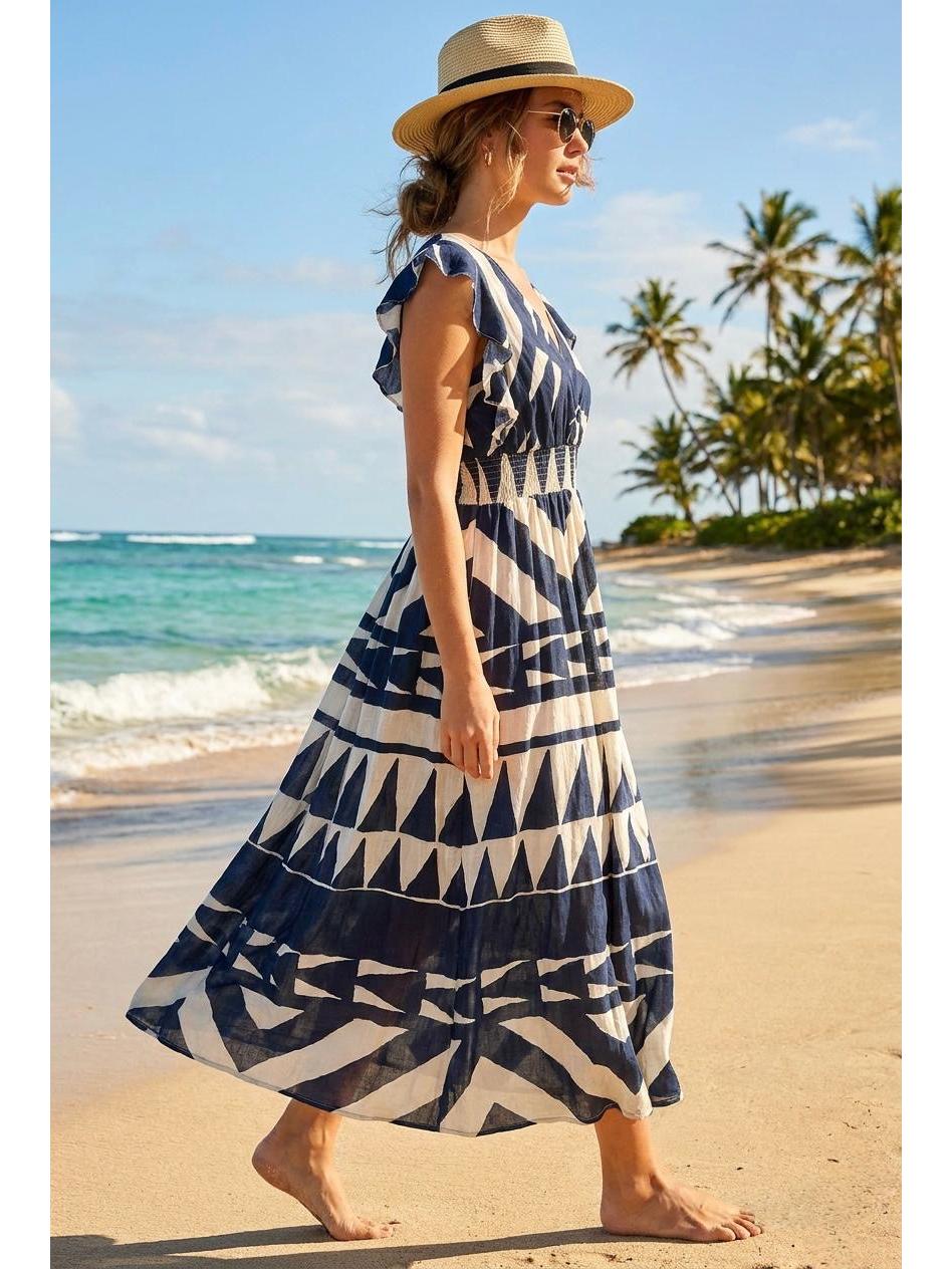 Linen Look Abstract Maxi Dress Various Colours