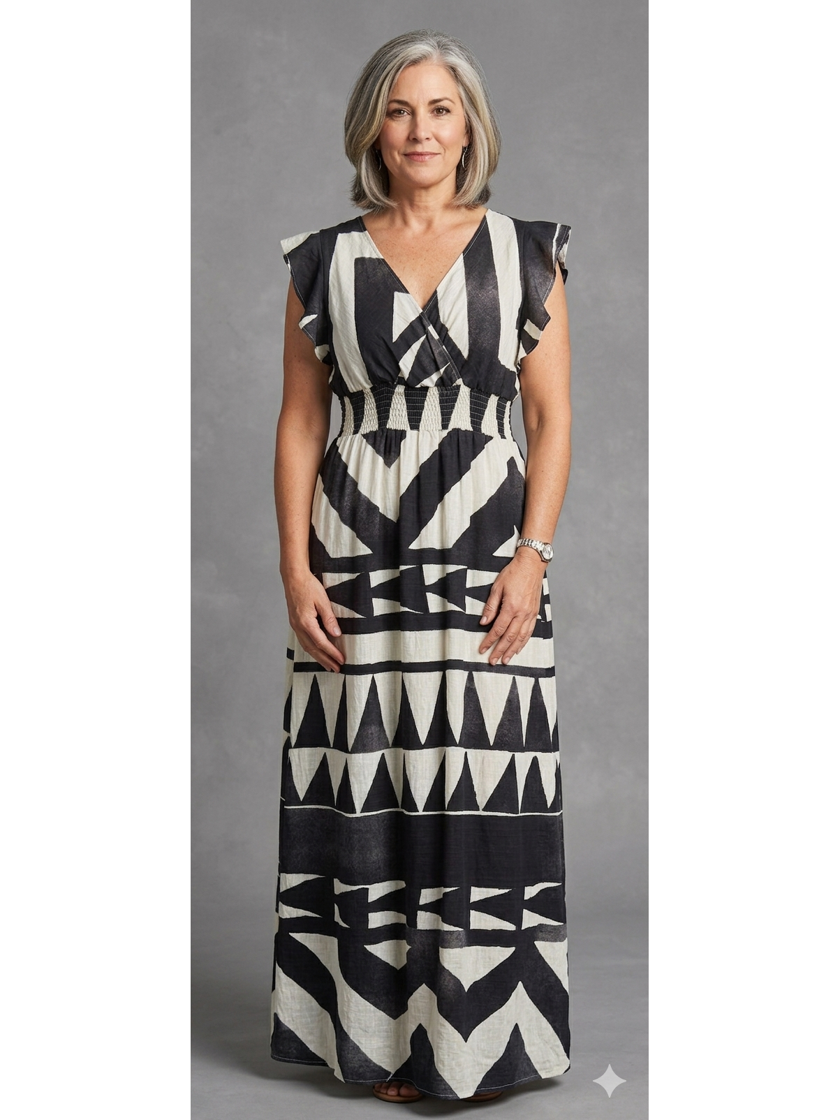 Linen Look Abstract Maxi Dress Various Colours