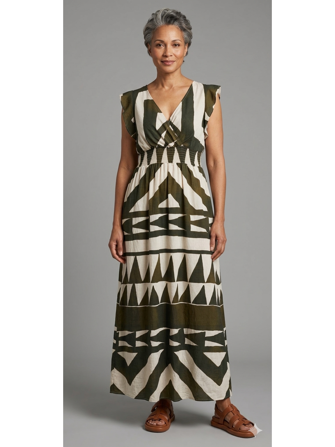 Linen Look Abstract Maxi Dress Various Colours