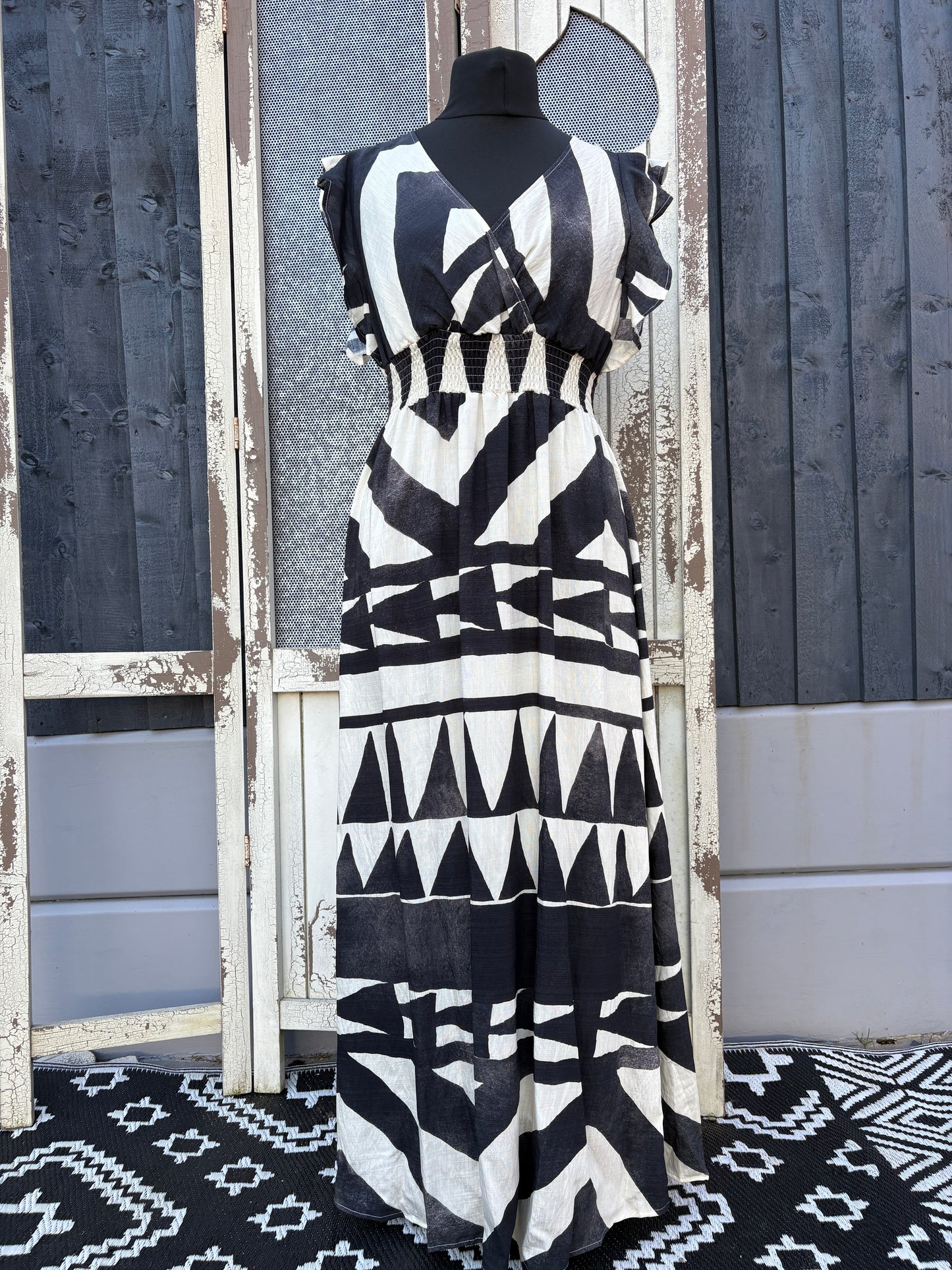 Linen Look Abstract Maxi Dress Various Colours