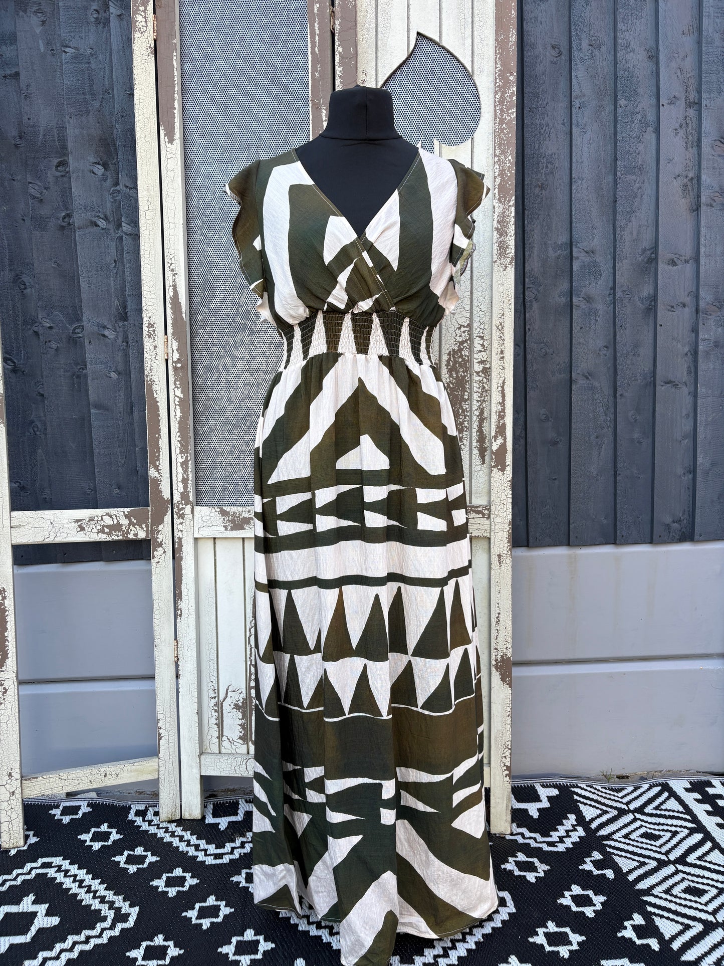 Linen Look Abstract Maxi Dress Various Colours