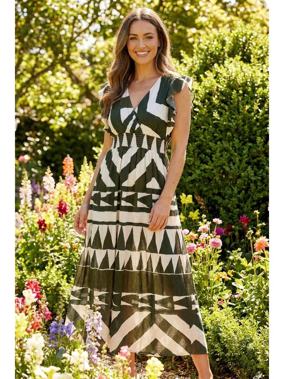 Linen Look Abstract Maxi Dress Various Colours