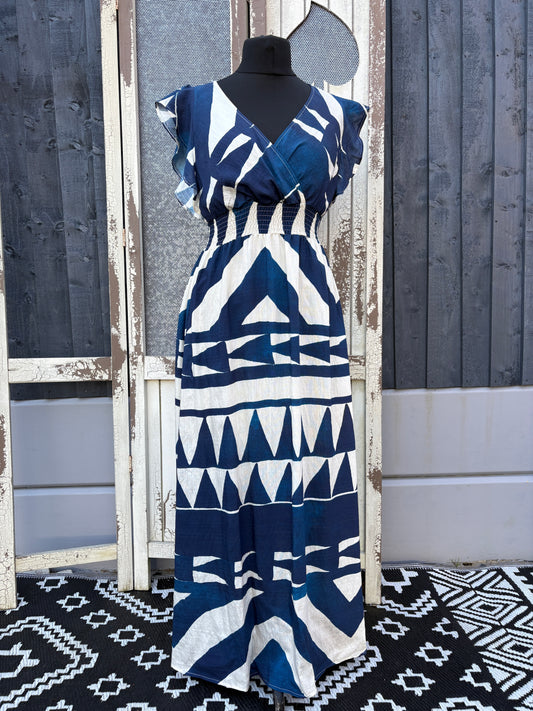 Linen Look Abstract Maxi Dress Various Colours