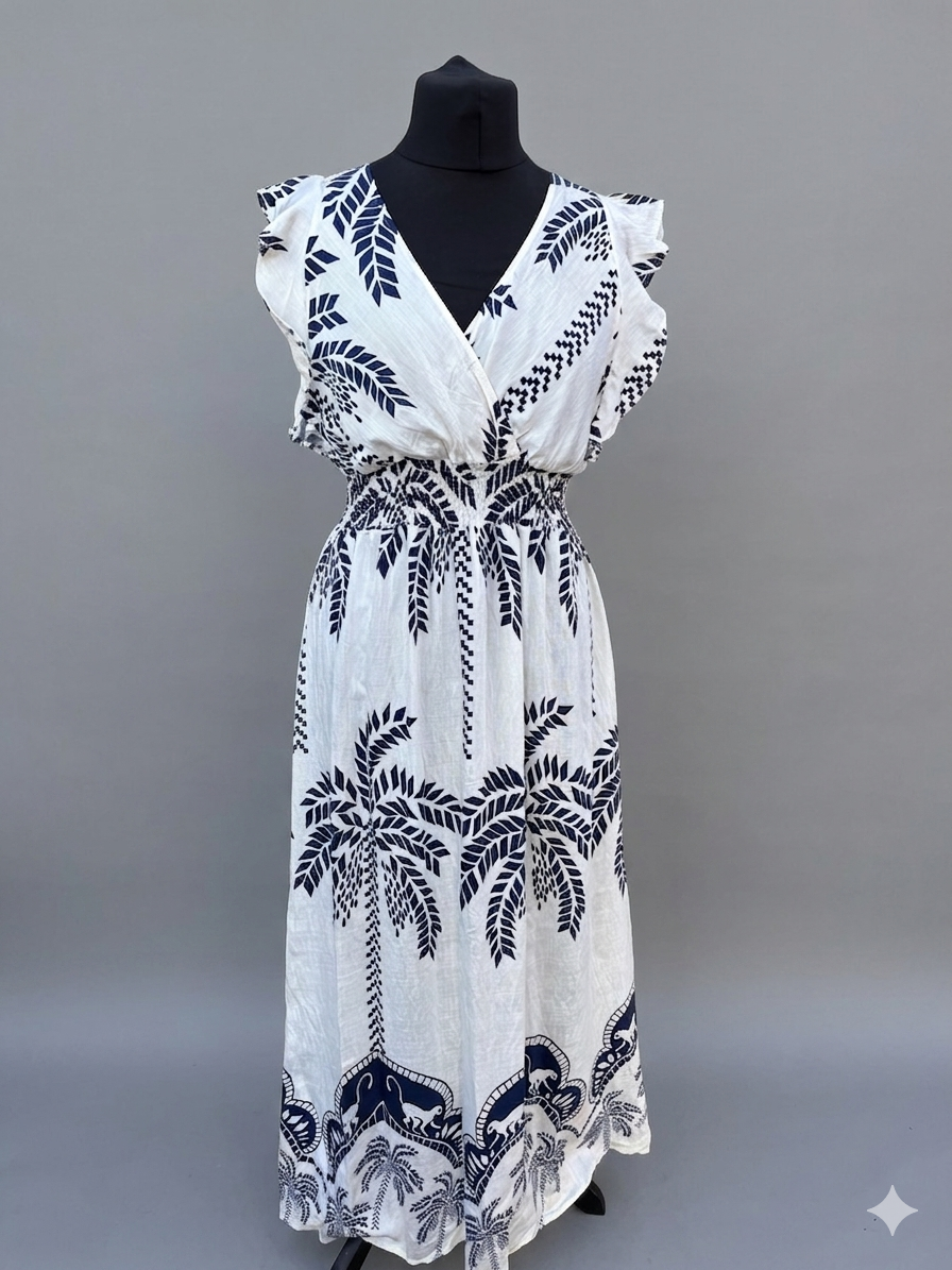Linen Look Tropical Maxi Dress Various Colours