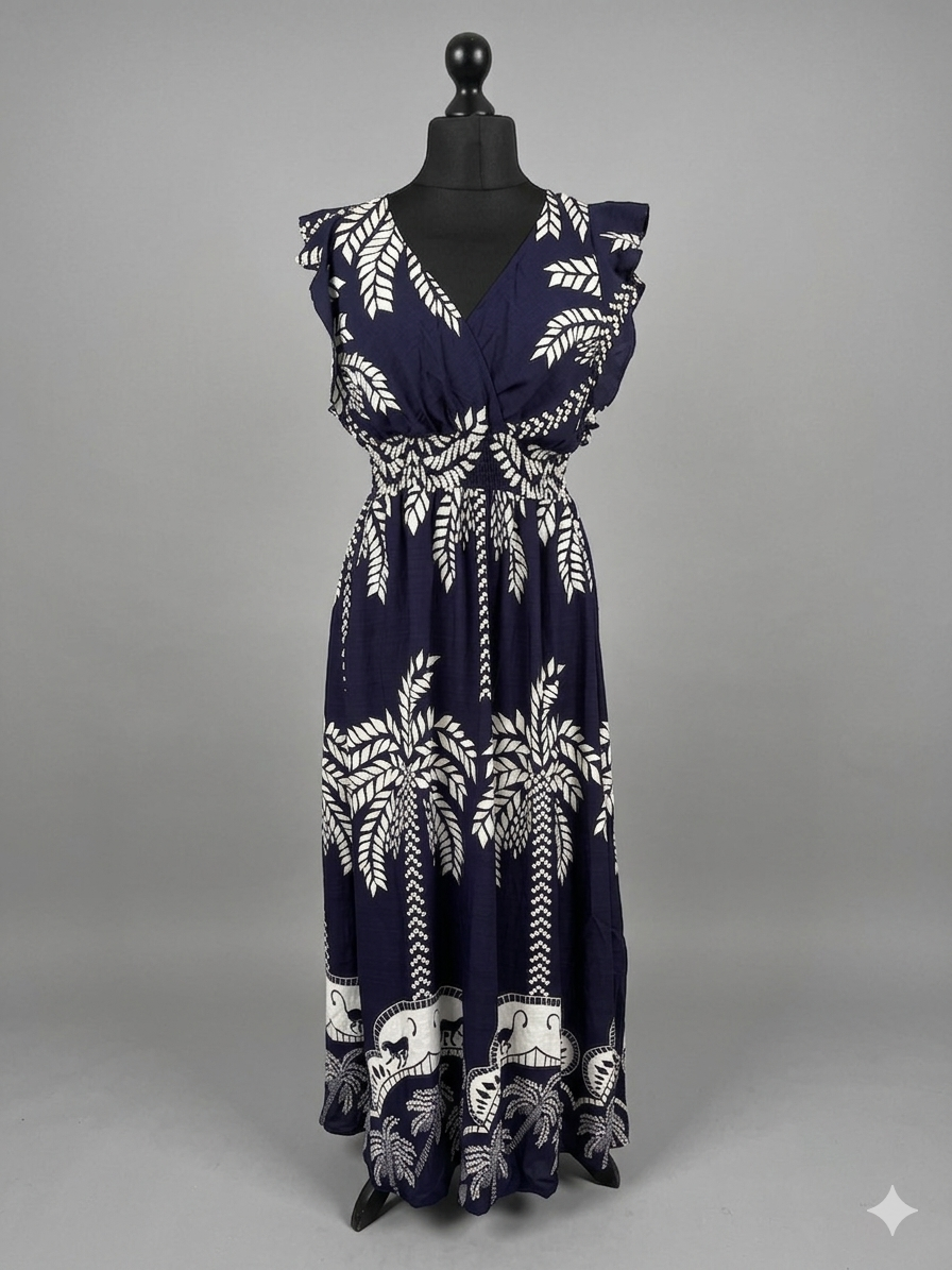 Linen Look Tropical Maxi Dress Various Colours