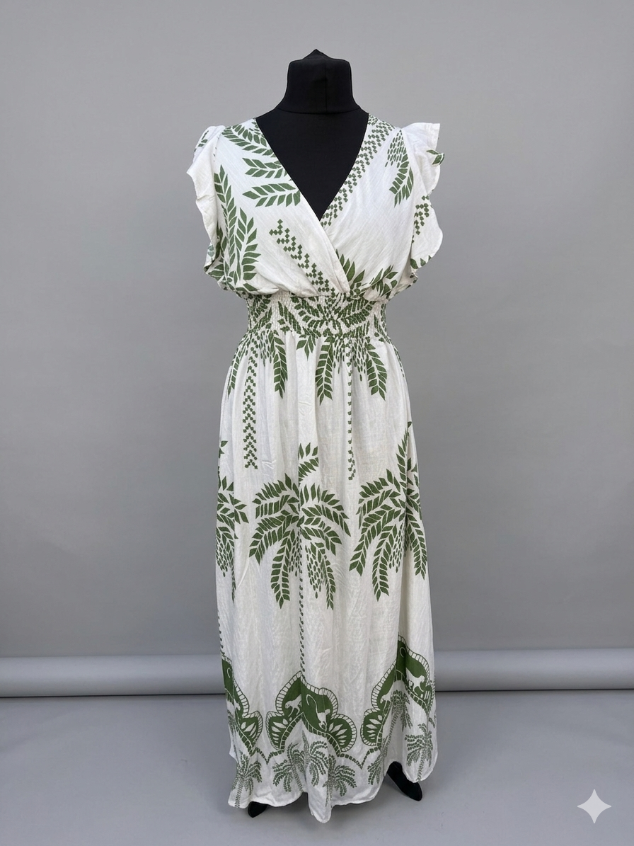 Linen Look Tropical Maxi Dress Various Colours